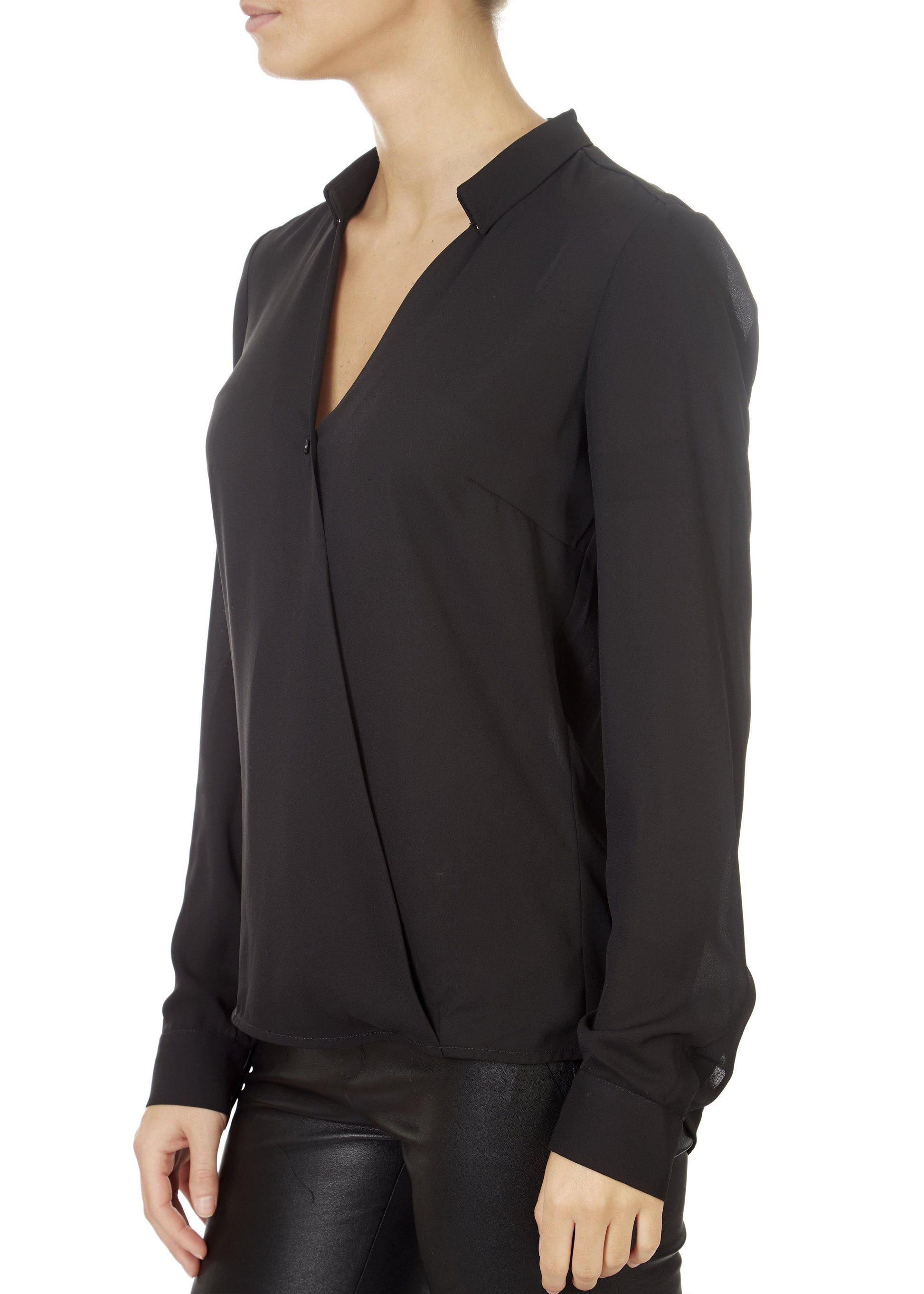 'Mendo' Black V-Neck Blouse - Jessimara