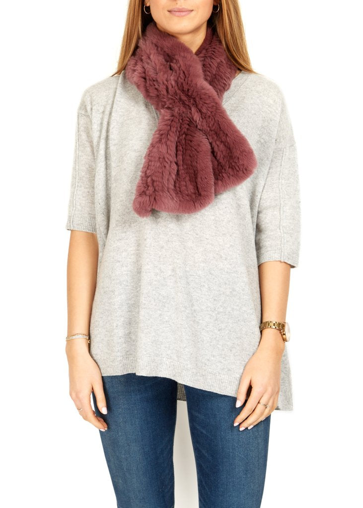 Old Rose Knitted Real Rex Rabbit Fur Loop Scarf - Jessimara