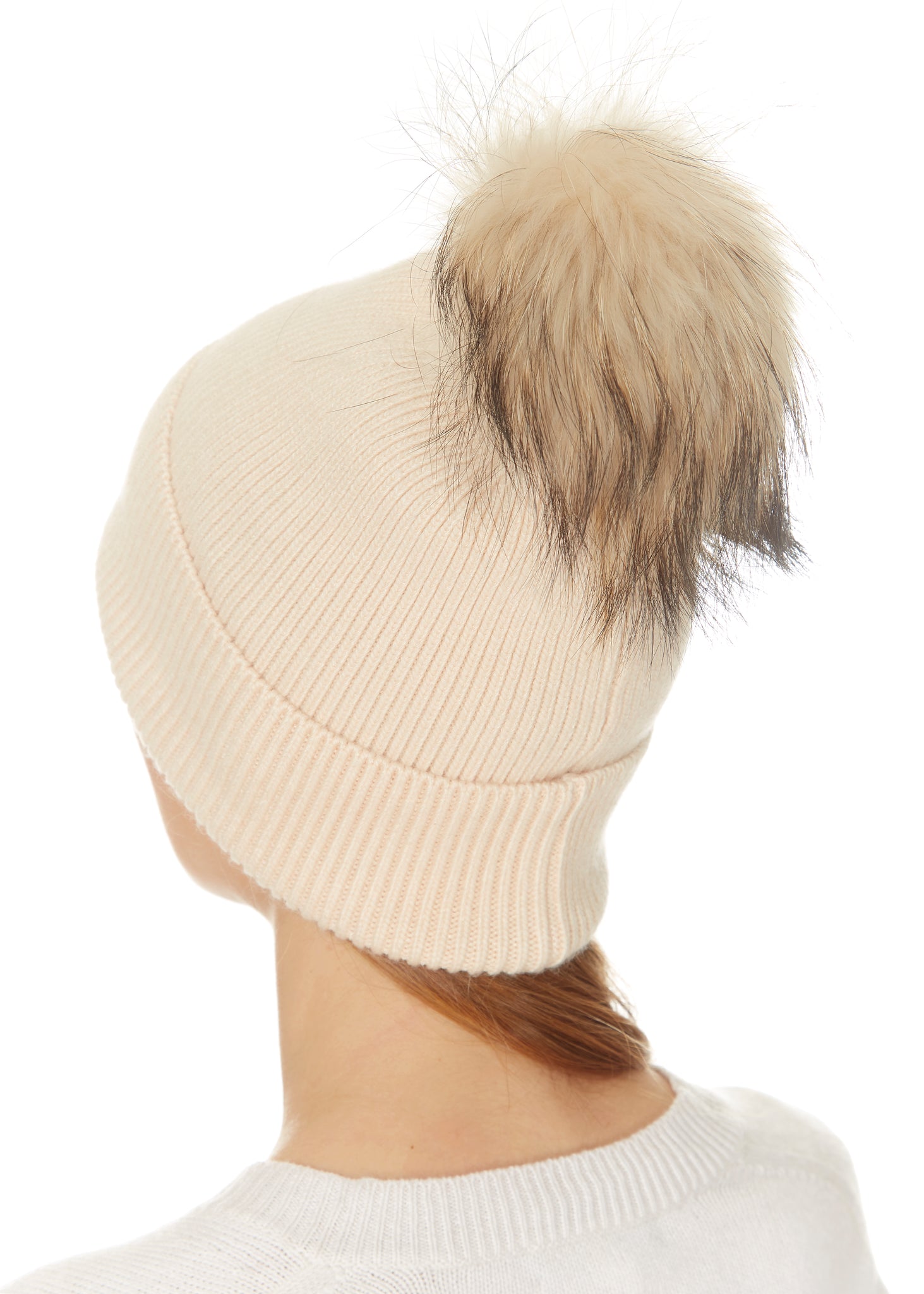 Fur5Eight Beige Premium Wool Blend Fur Pom Hat