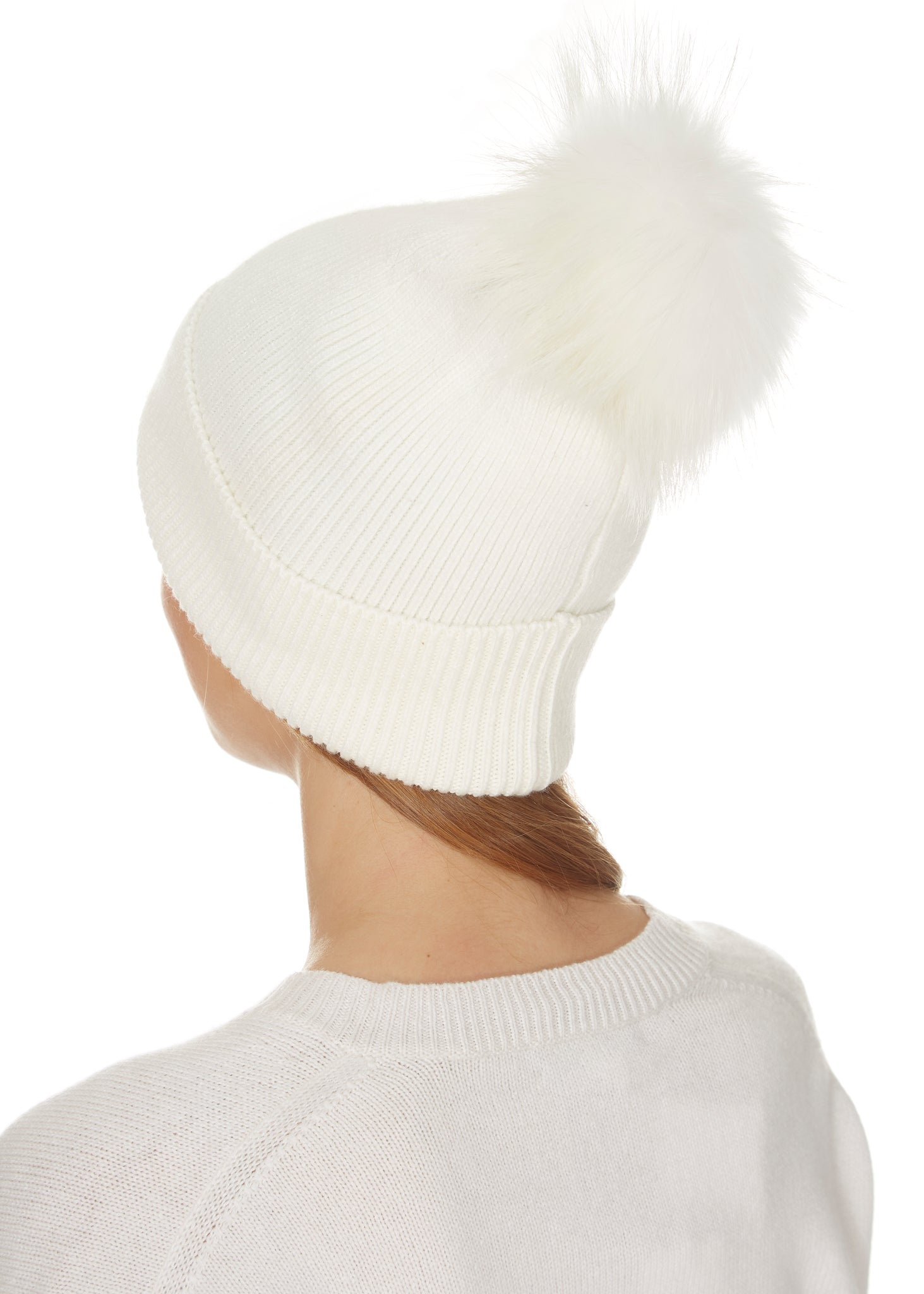 Fur5Eight Cream Premium Wool Blend Fur Pom Hat