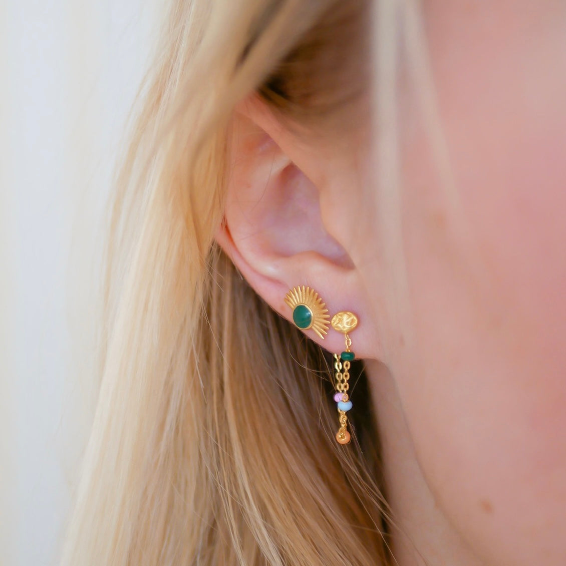 Soleil 'Petrol Green' 18k gold-plated Earring Studs