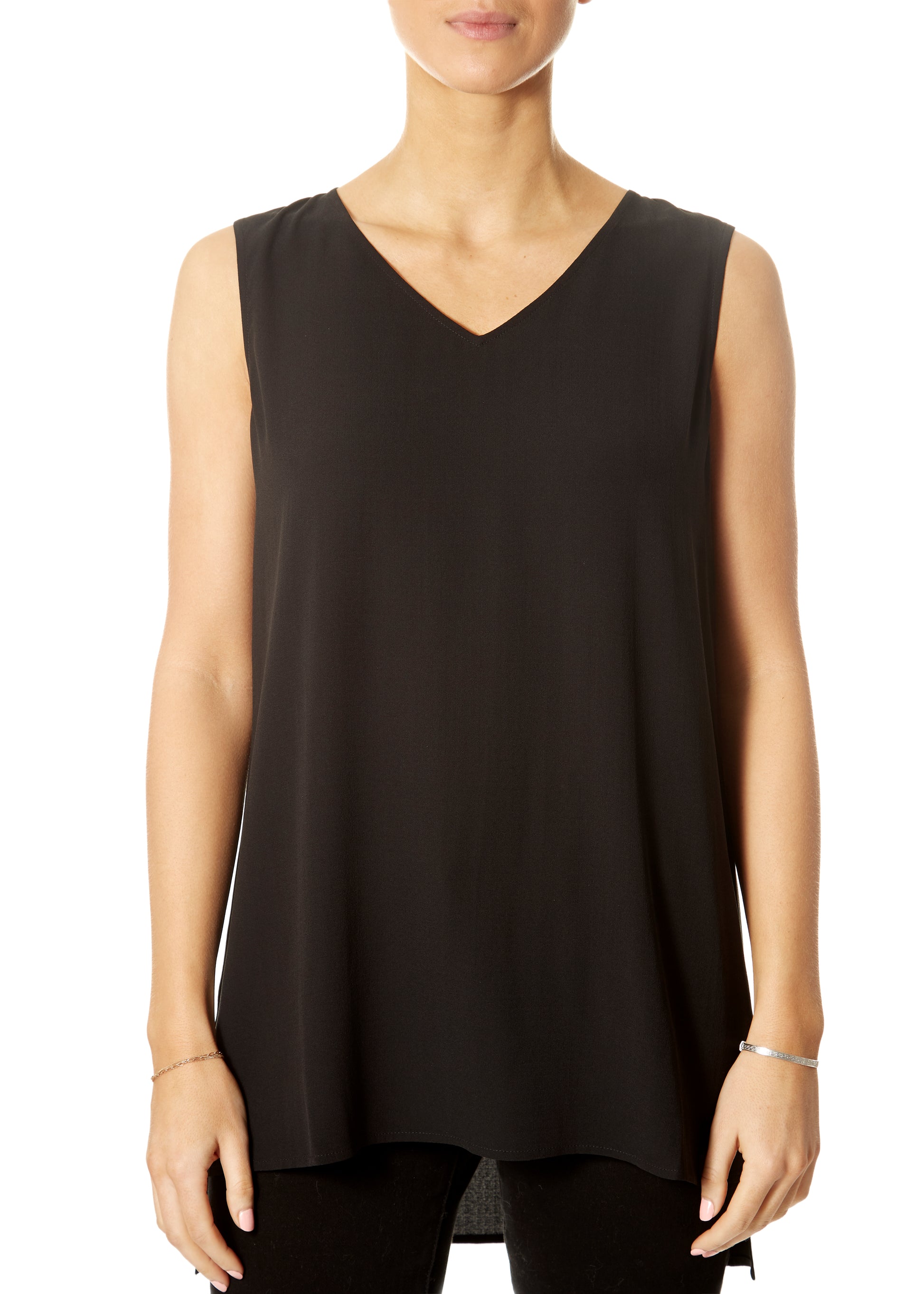 Eileen Fisher V-Neck Long Shell Black Top | Jessimara London