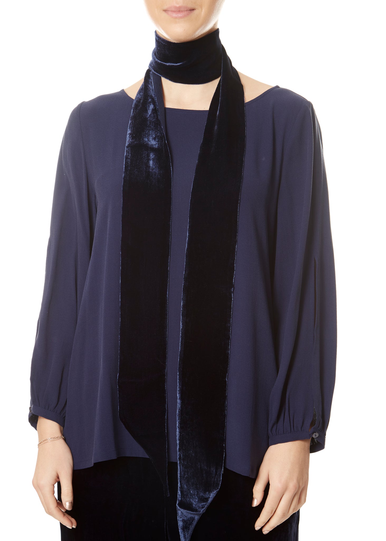 Skinny Midnight Blue Velvet Scarf - Jessimara
