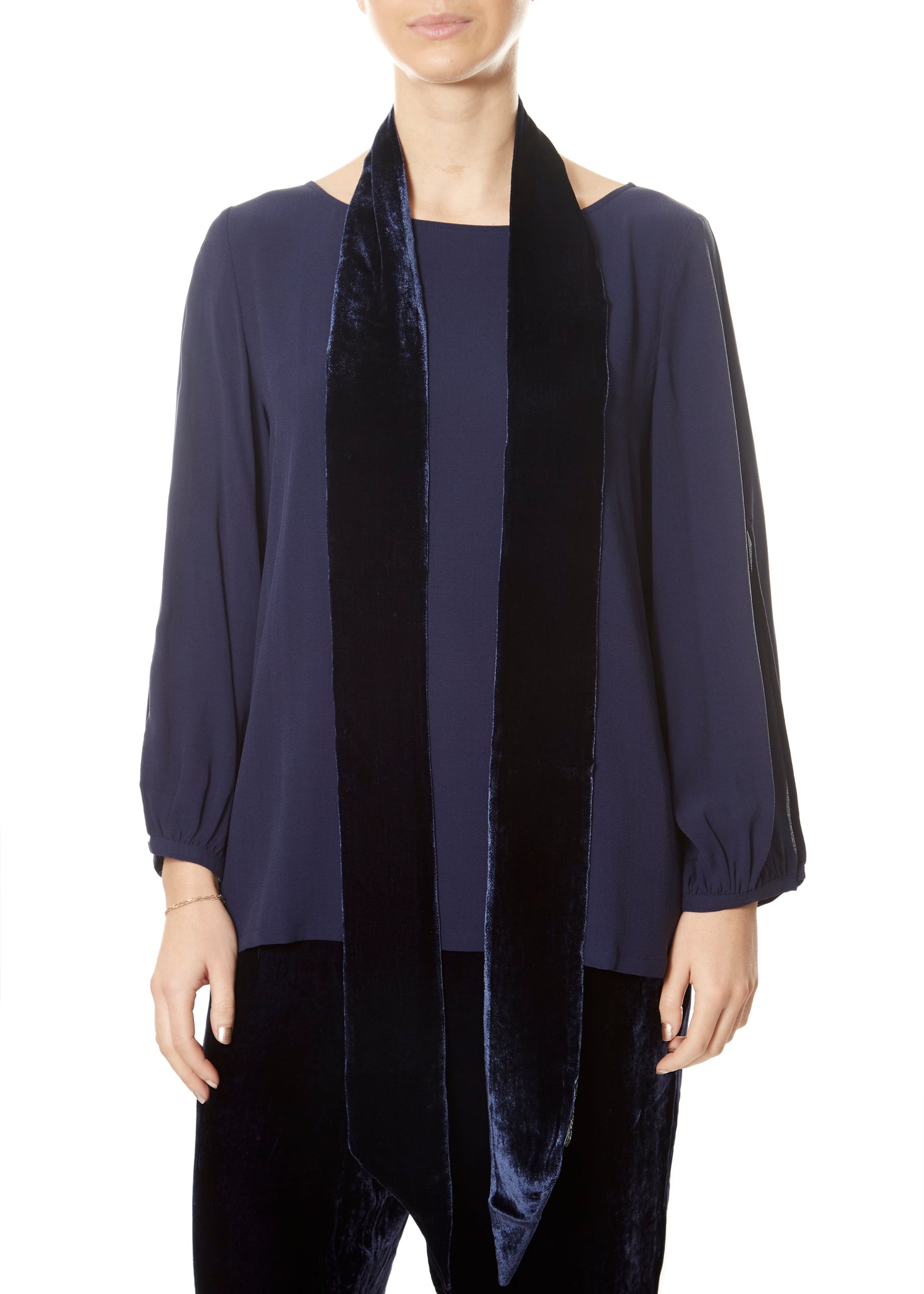 Skinny Midnight Blue Velvet Scarf - Jessimara