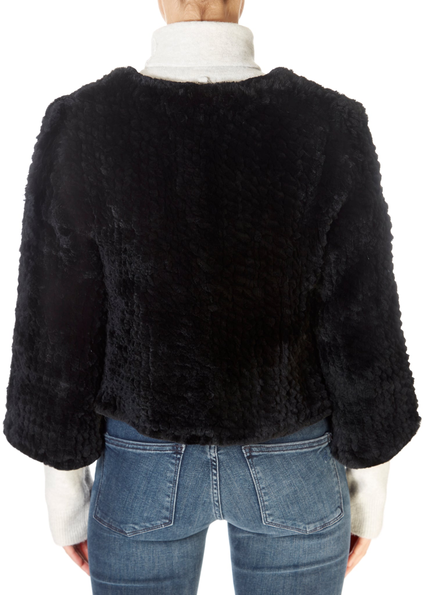 Short 3/4 Sleeve Black Rex Rabbit Jacket - Jessimara