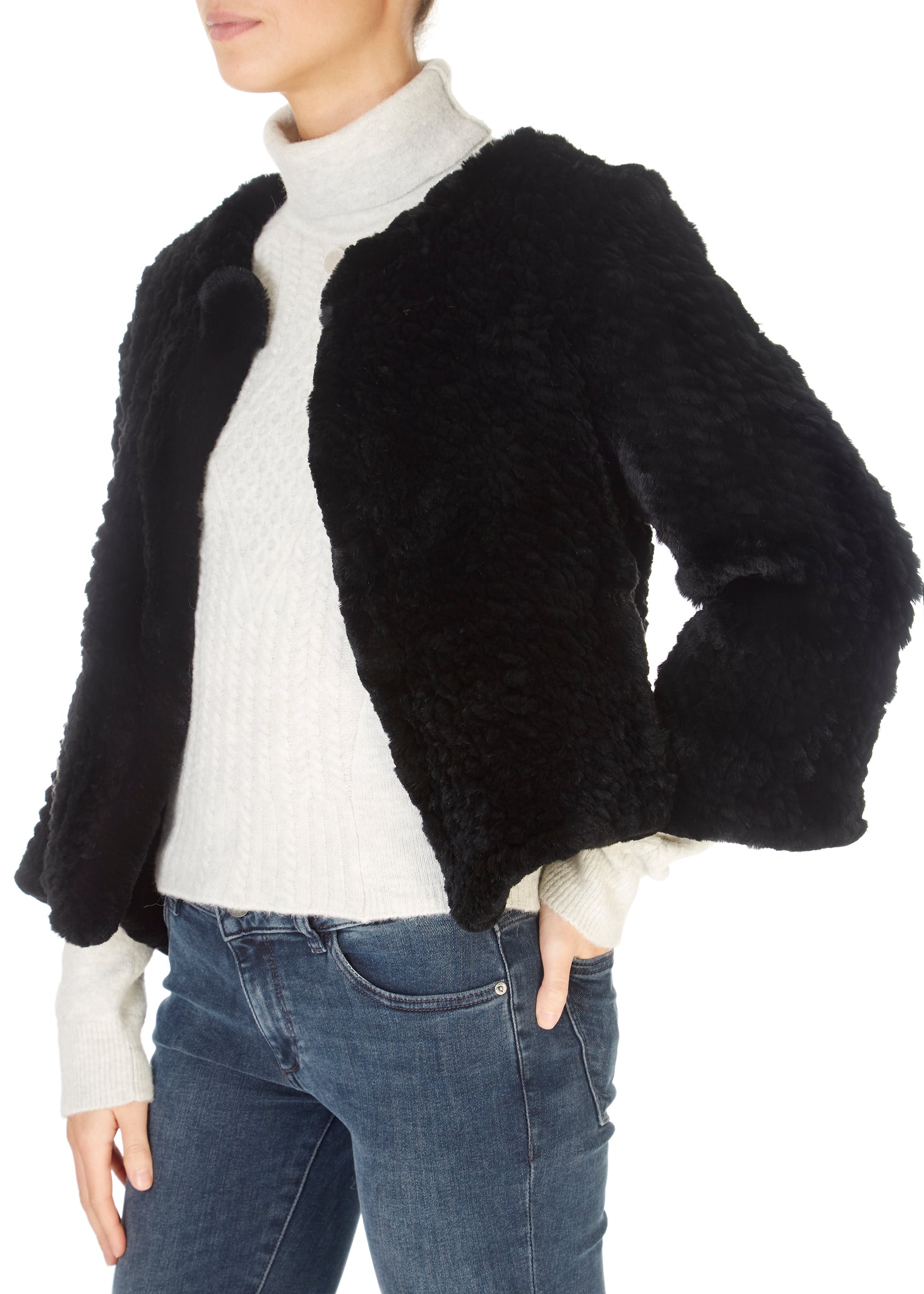 Short 3/4 Sleeve Black Rex Rabbit Jacket - Jessimara