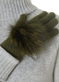 Khaki Green Fur Pom Gloves - Jessimara