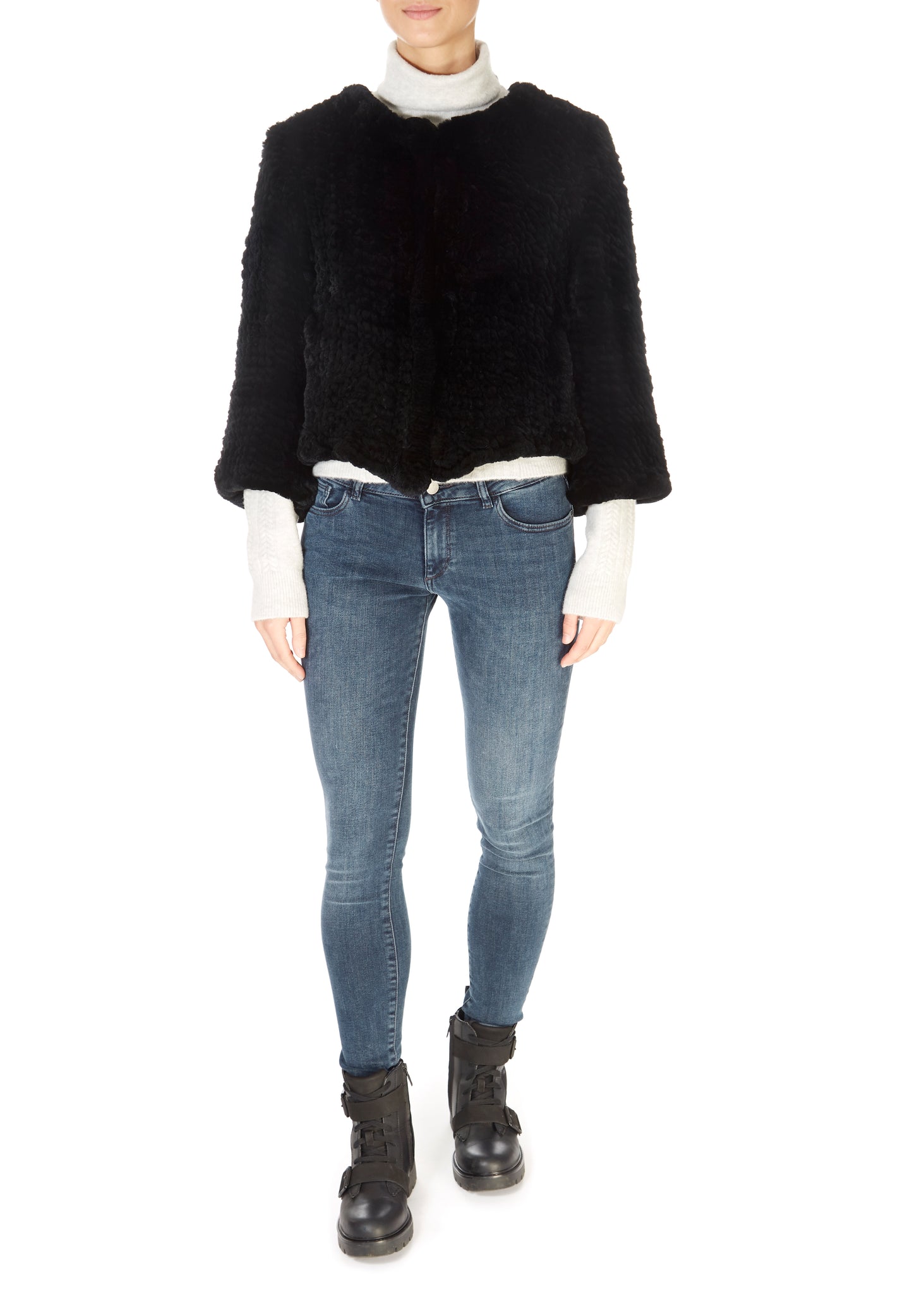 Short 3/4 Sleeve Black Rex Rabbit Jacket - Jessimara