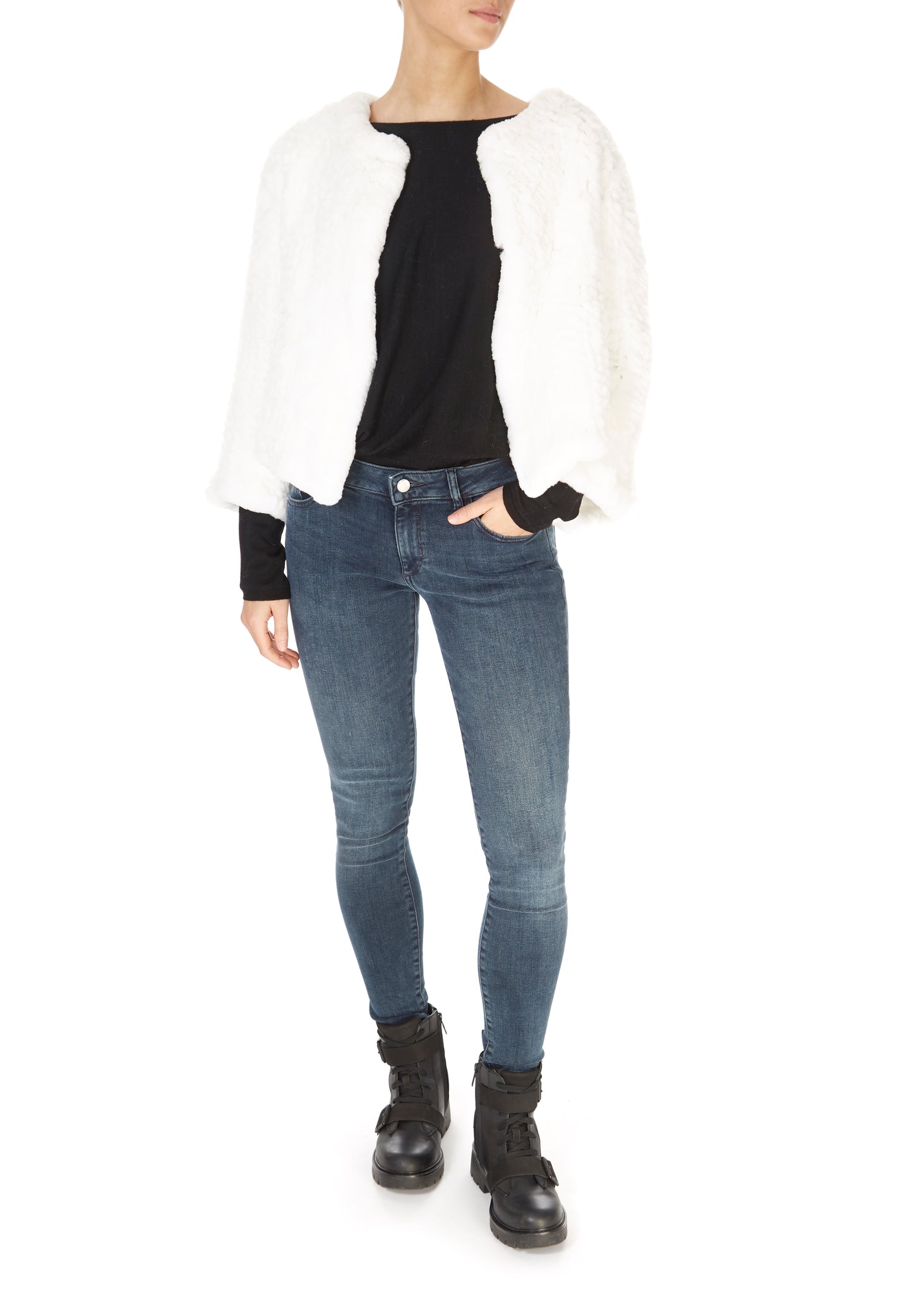 Short 3/4 Sleeve White Rex Rabbit Jacket - Jessimara