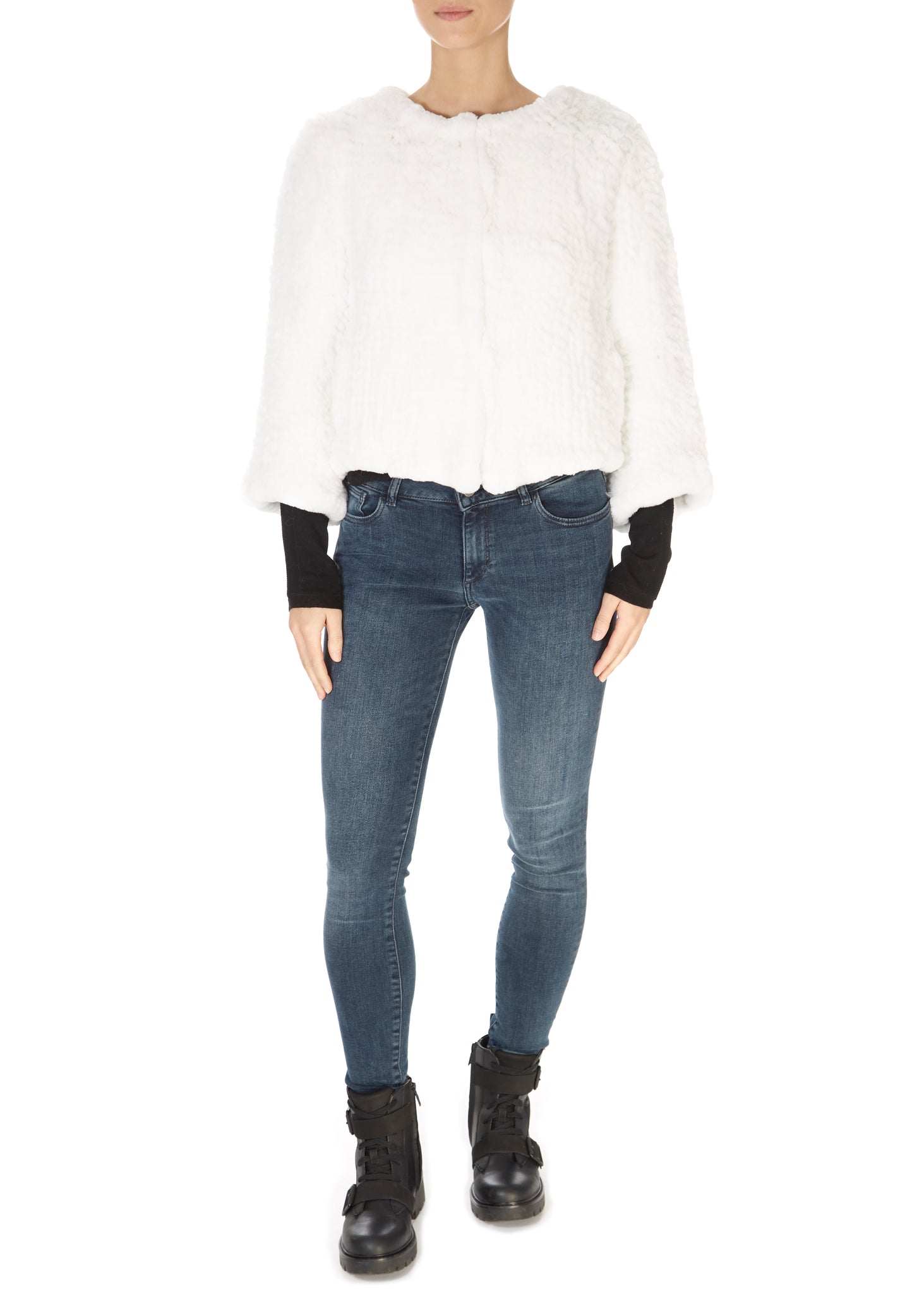 Short 3/4 Sleeve White Rex Rabbit Jacket - Jessimara
