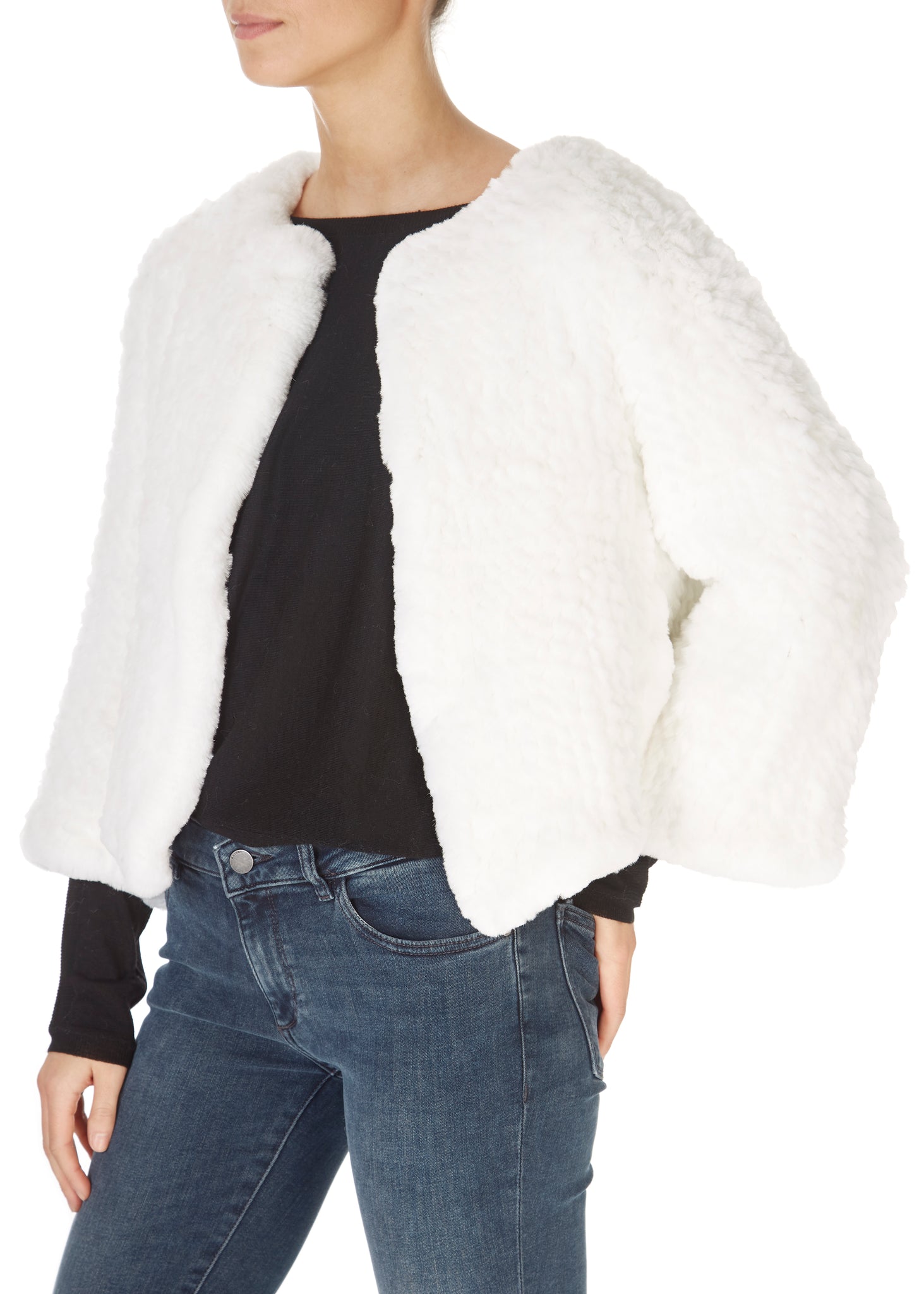 Short 3/4 Sleeve White Rex Rabbit Jacket - Jessimara