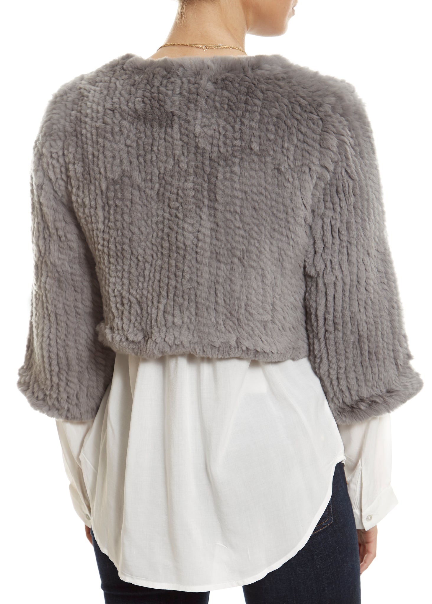 Knitted Rabbit Light Grey Genuine Fur Jacket - Jessimara