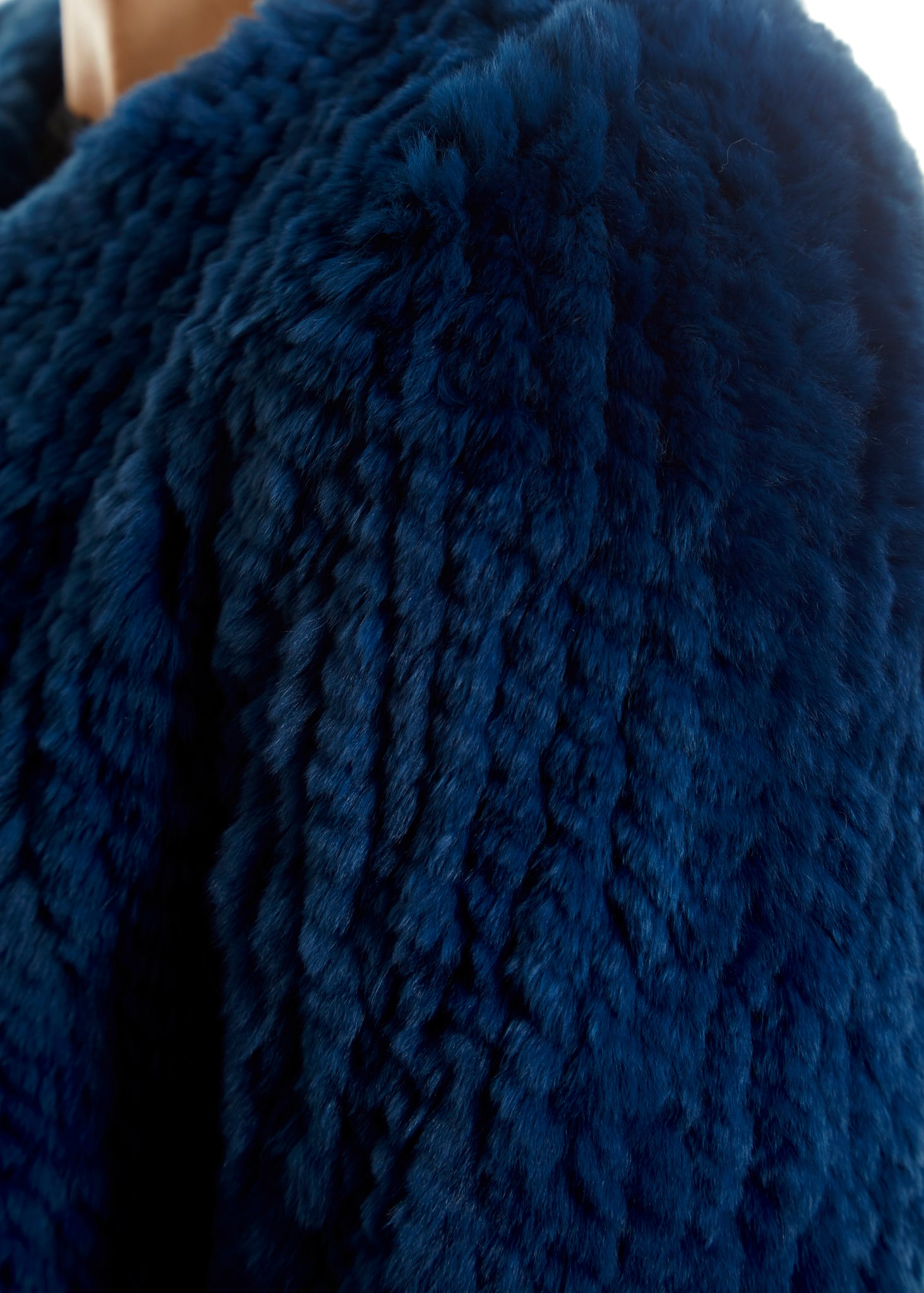 Knitted Rabbit Royal Blue Green Genuine Fur Jacket - Jessimara