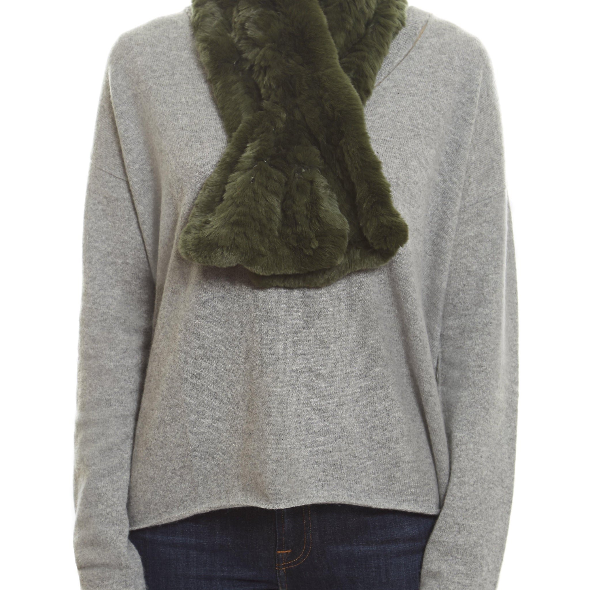 Knitted Rex Rabbit Khaki 'Loop' Luxury Fur Scarf - Jessimara