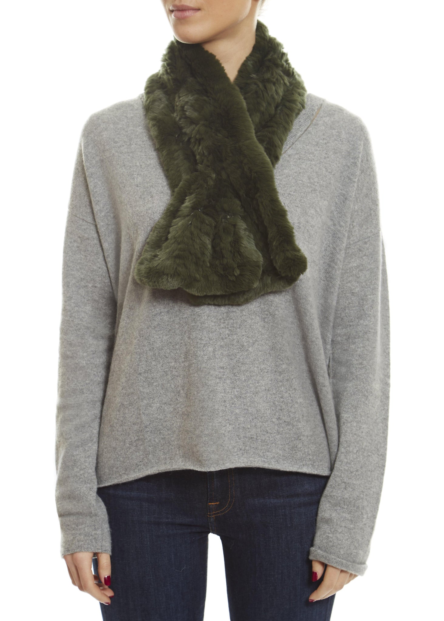 Knitted Rex Rabbit Khaki 'Loop' Luxury Fur Scarf - Jessimara