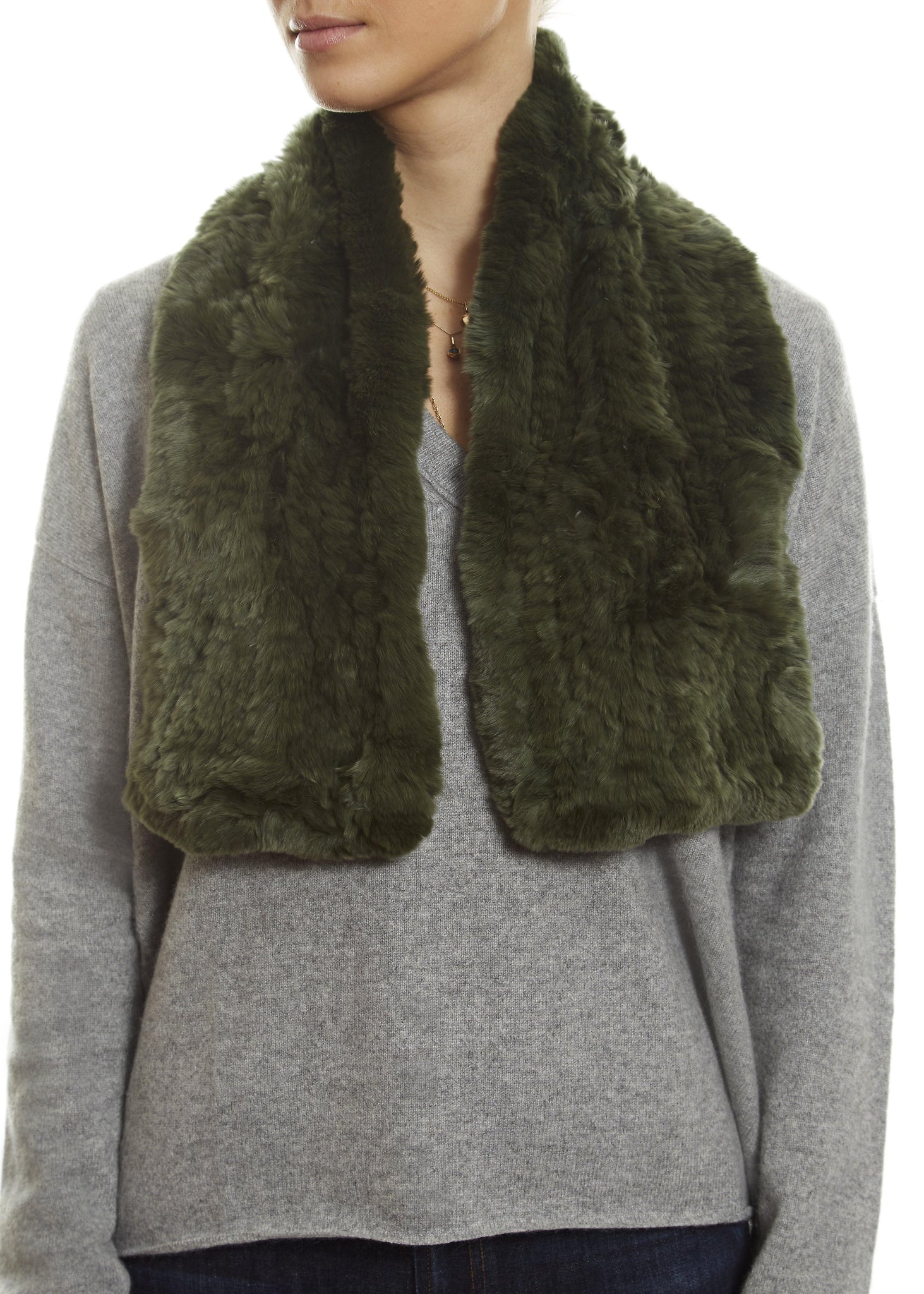 Knitted Rex Rabbit Khaki 'Loop' Luxury Fur Scarf - Jessimara