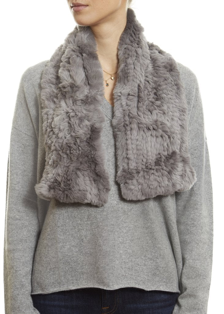 Grey Knitted Real Rex Rabbit Fur 'Loop' Scarf - Jessimara