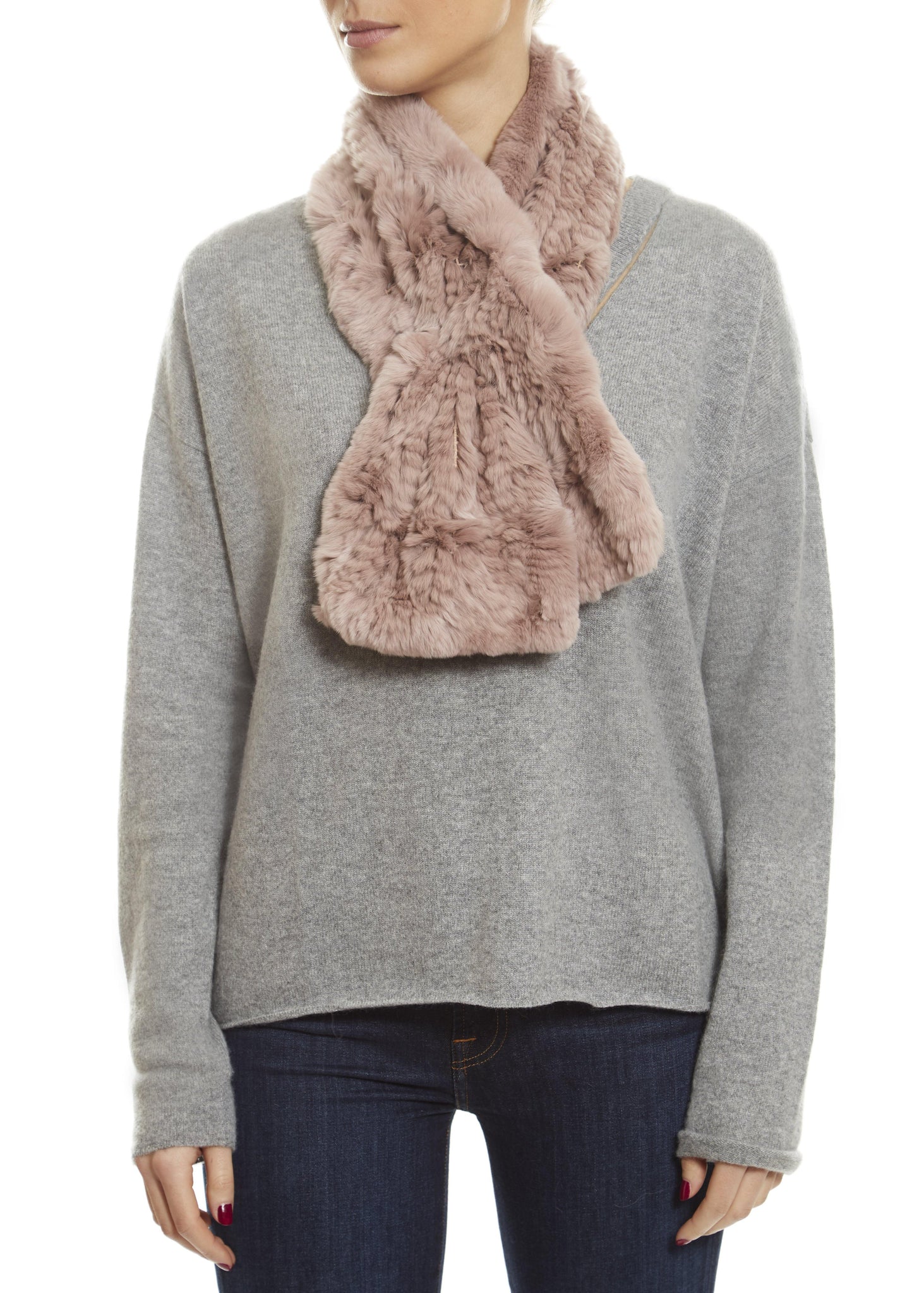 Soft Rose Knitted Rex Rabbit 'Loop' Designer Fur Scarf - Jessimara