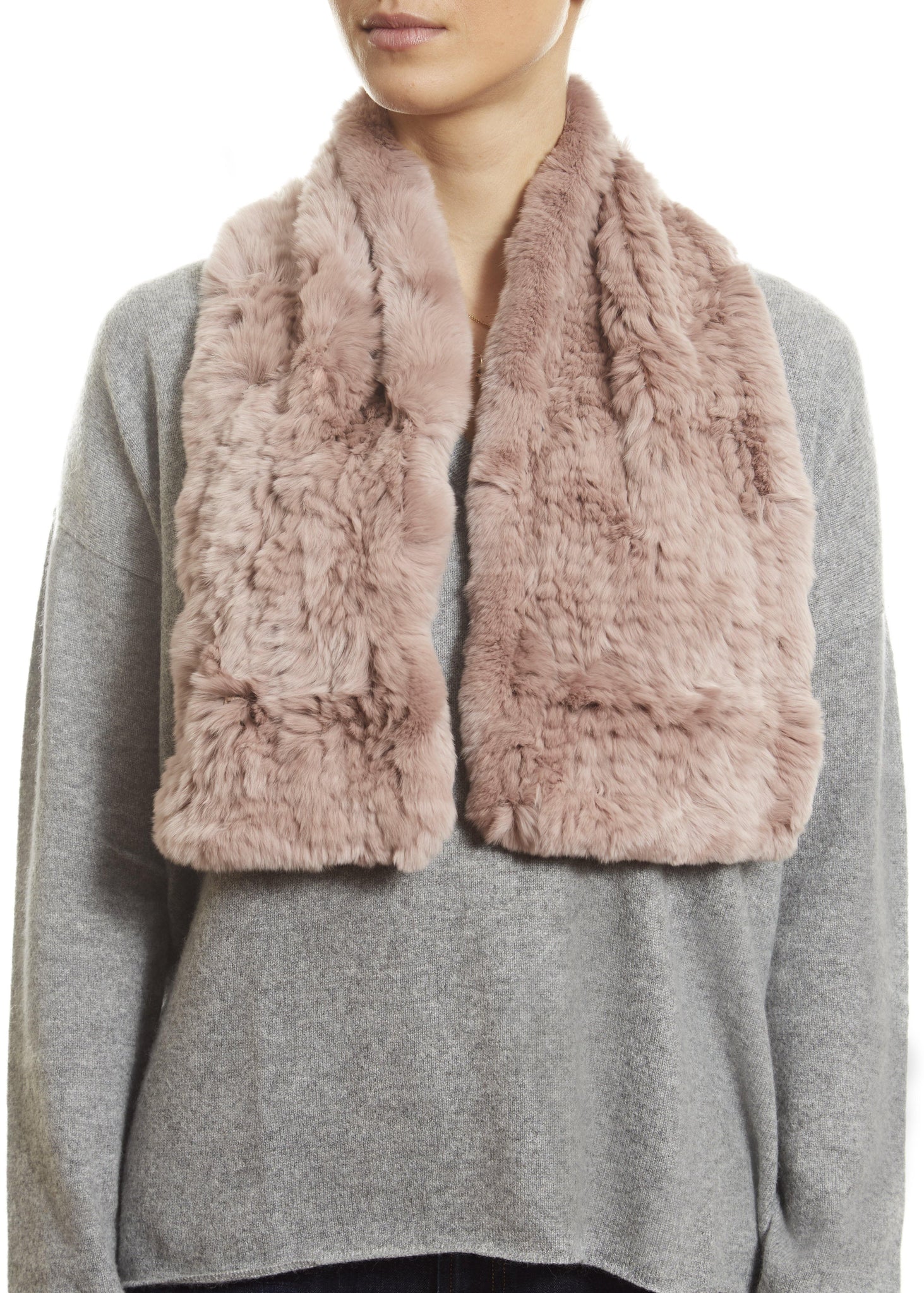 Soft Rose Knitted Rex Rabbit 'Loop' Designer Fur Scarf - Jessimara