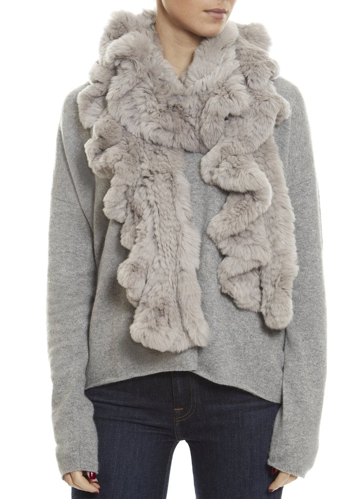 Grey Knitted Real Rex Rabbit Fur 'Wave' Scarf - Jessimara