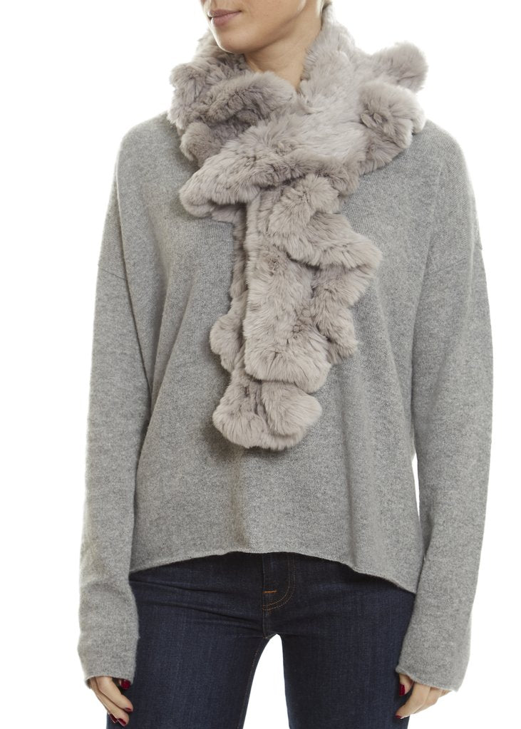 Grey Knitted Real Rex Rabbit Fur 'Wave' Scarf - Jessimara
