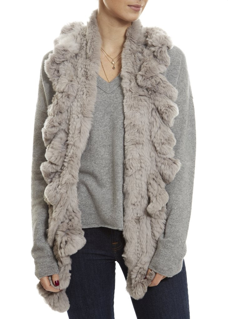 Grey Knitted Real Rex Rabbit Fur 'Wave' Scarf - Jessimara