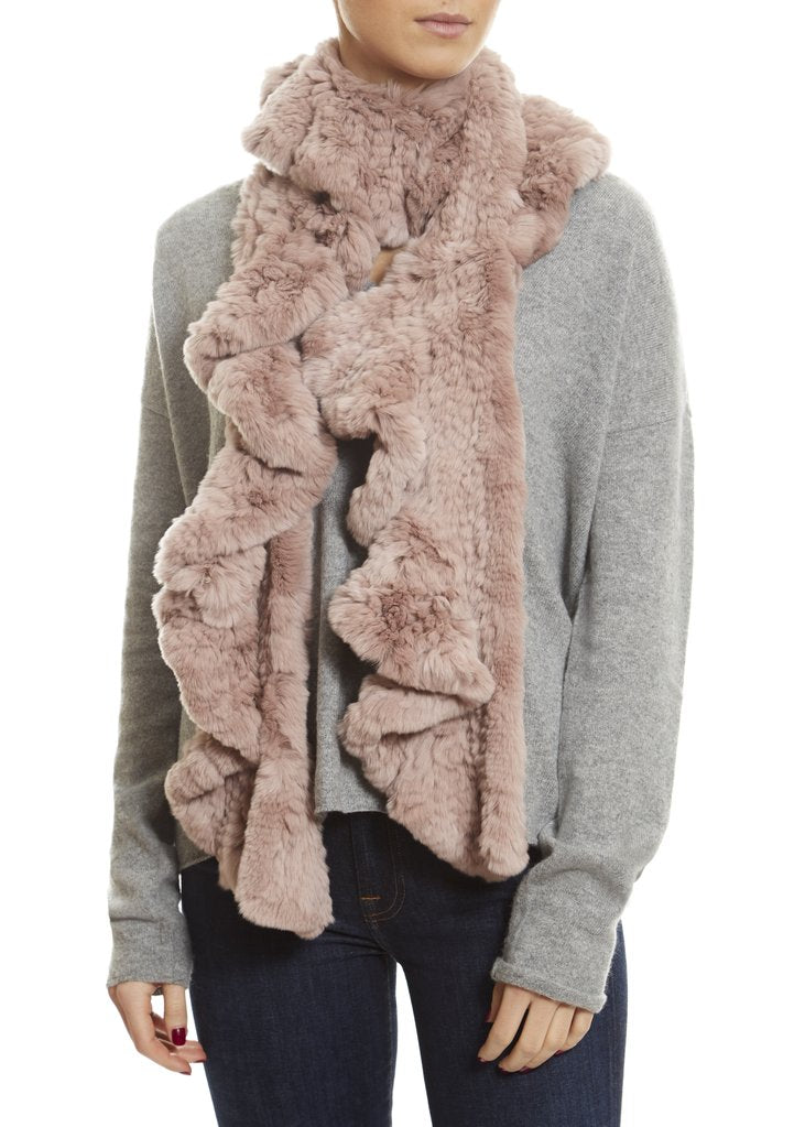 Pink Knitted Real Rex Rabbit Fur 'Wave' Scarf - Jessimara