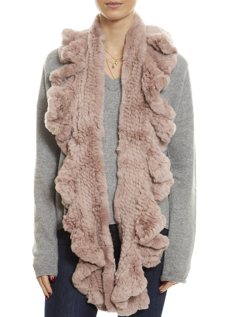 Pink Knitted Real Rex Rabbit Fur 'Wave' Scarf - Jessimara