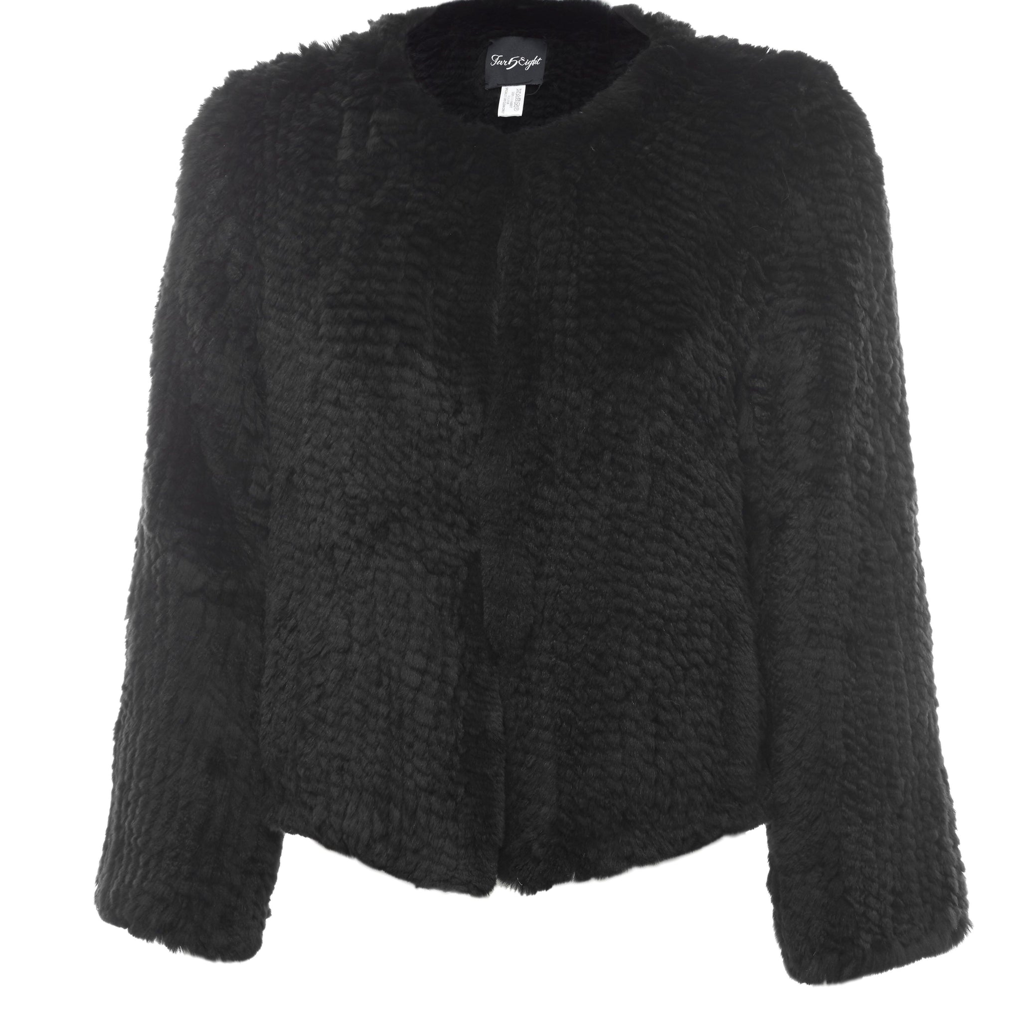 Short 'Black' Knitted Rex Rabbit Genuine Fur Jacket - Jessimara