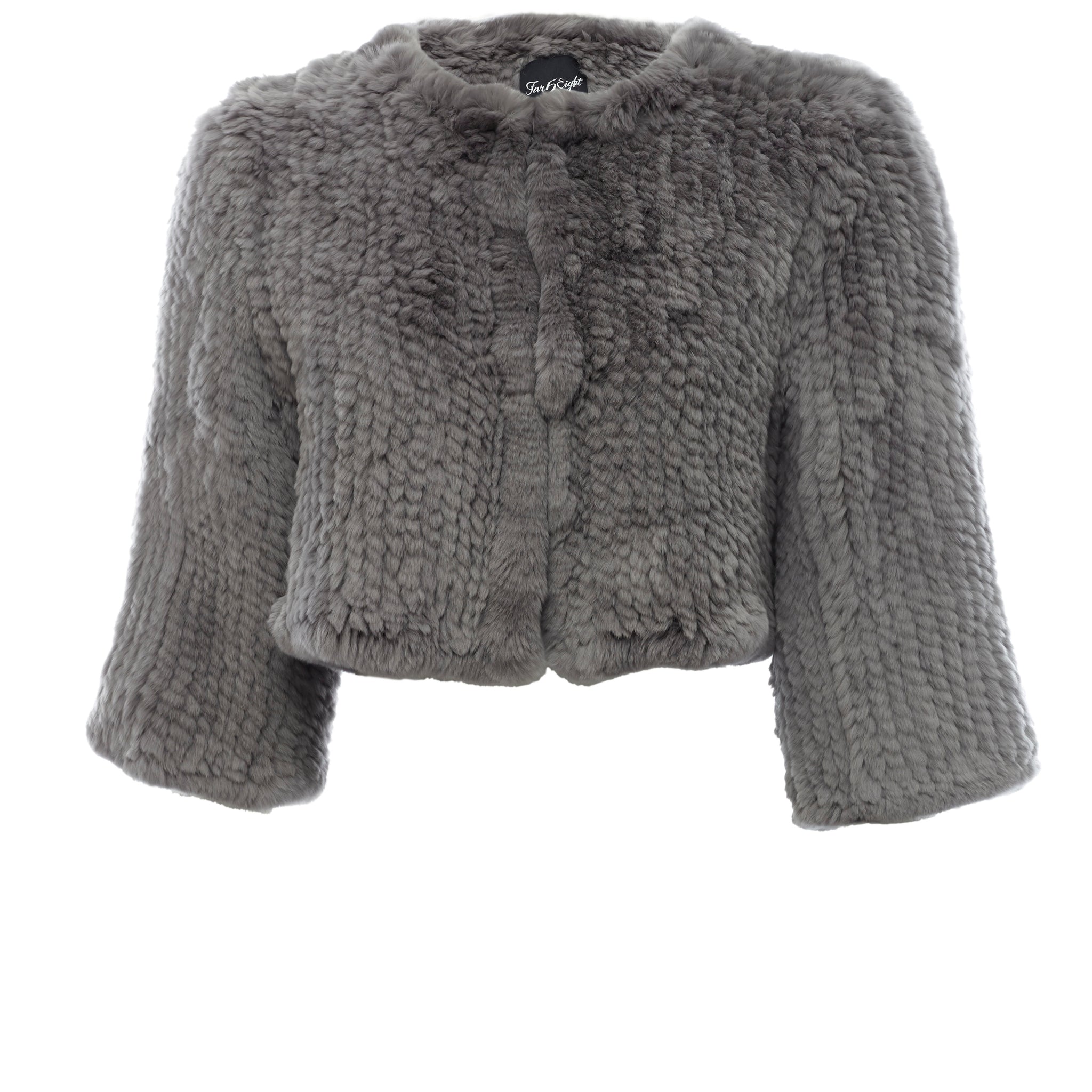 Knitted Rabbit Light Grey Genuine Fur Jacket - Jessimara