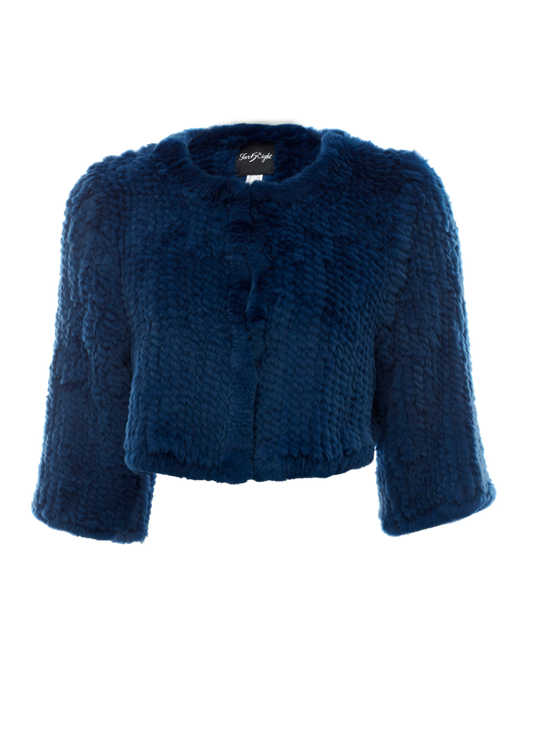 Knitted Rabbit Royal Blue Green Genuine Fur Jacket - Jessimara