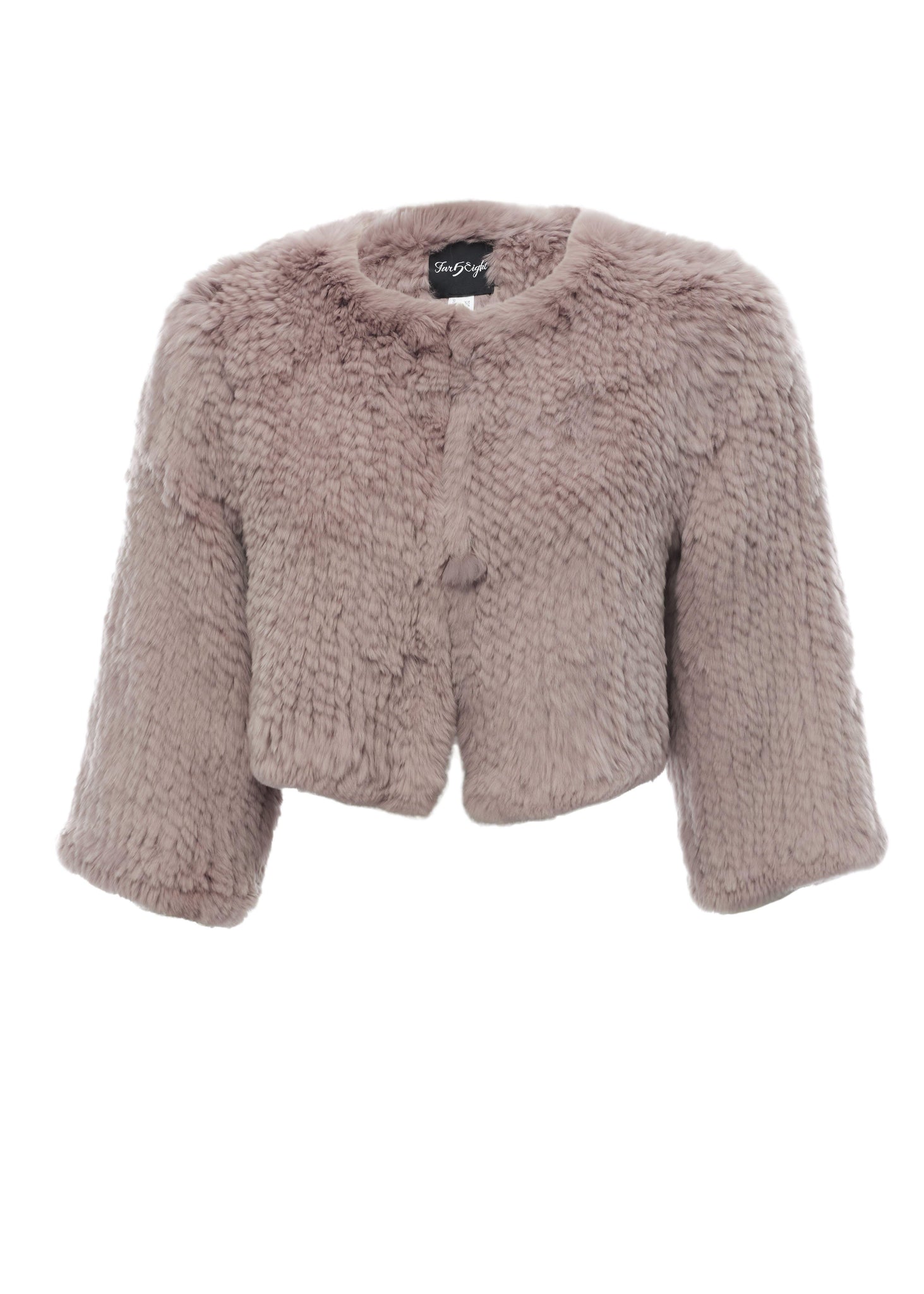 Cropped 'Soft Pink' Knitted Rabbit Genuine Fur Jacket - Jessimara