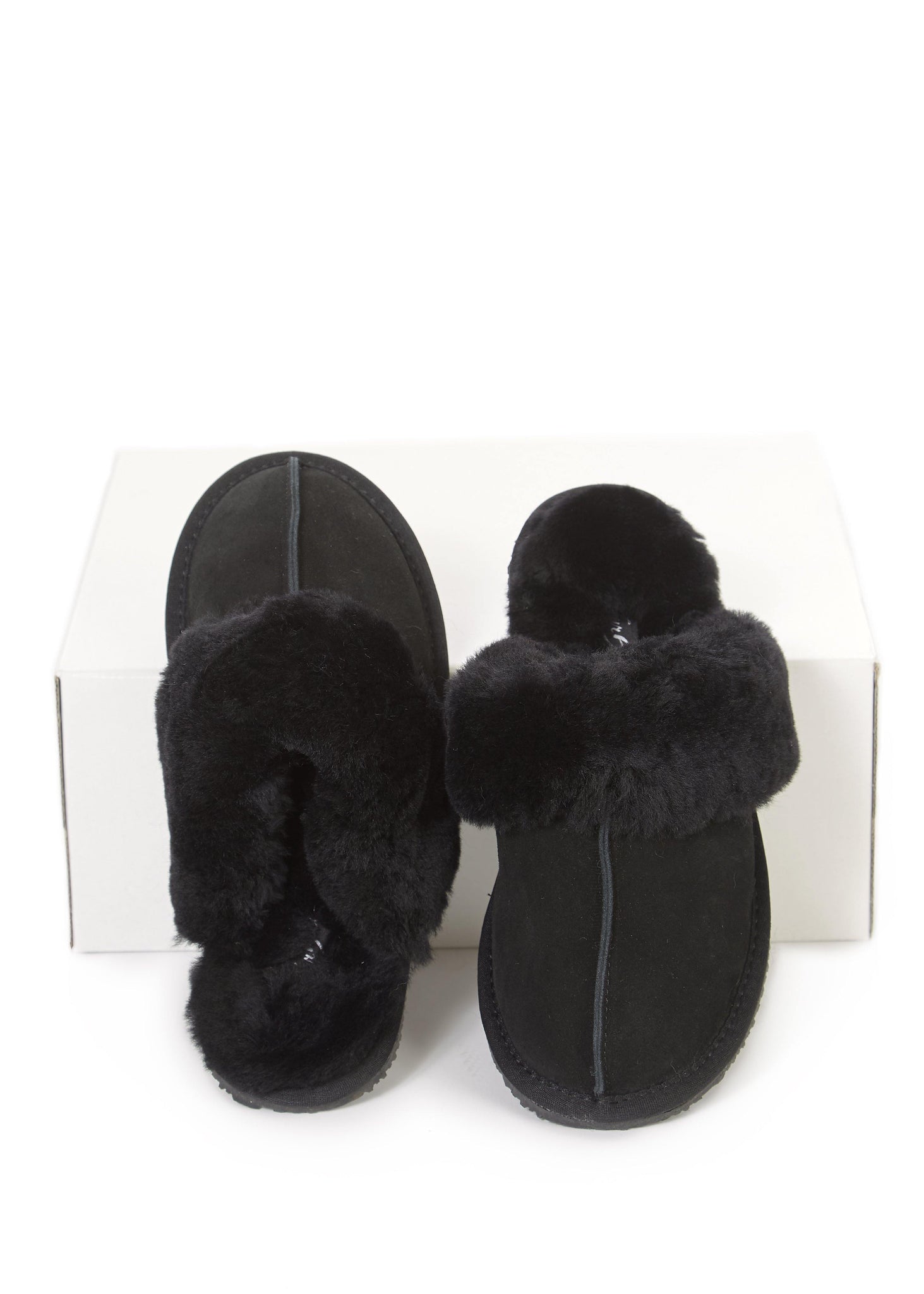 'Classic' Black Thin Sheepskin Slippers - Jessimara