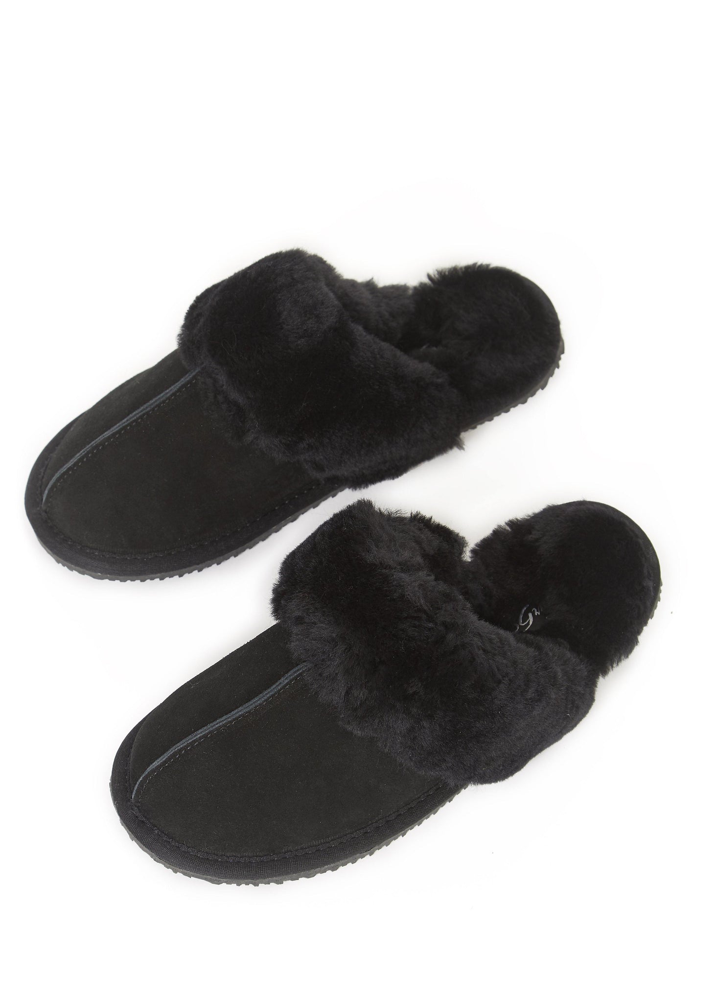'Classic' Black Thin Sheepskin Slippers - Jessimara
