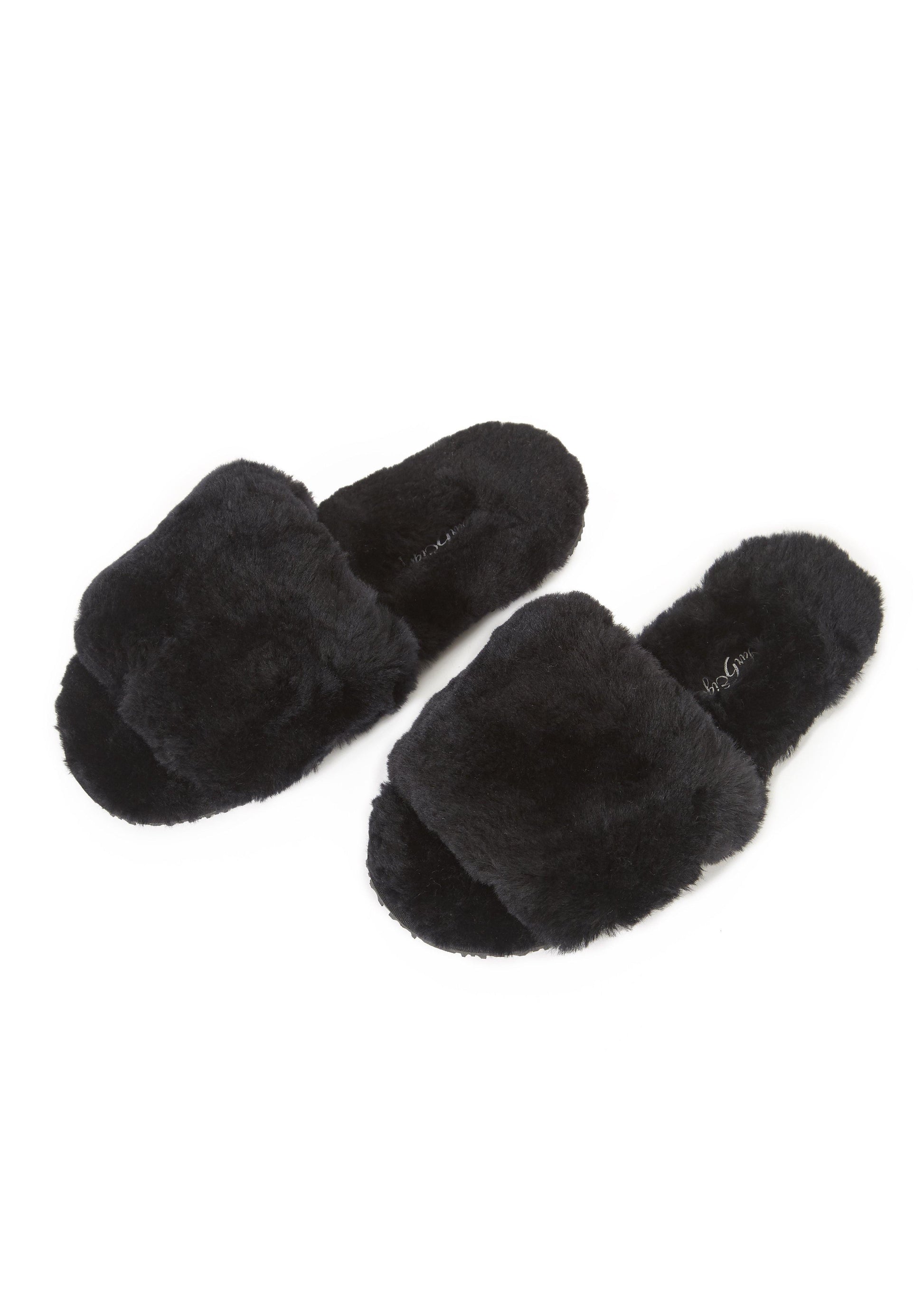Black Sheepskin Slipper Sliders Jessimara London - Main Image