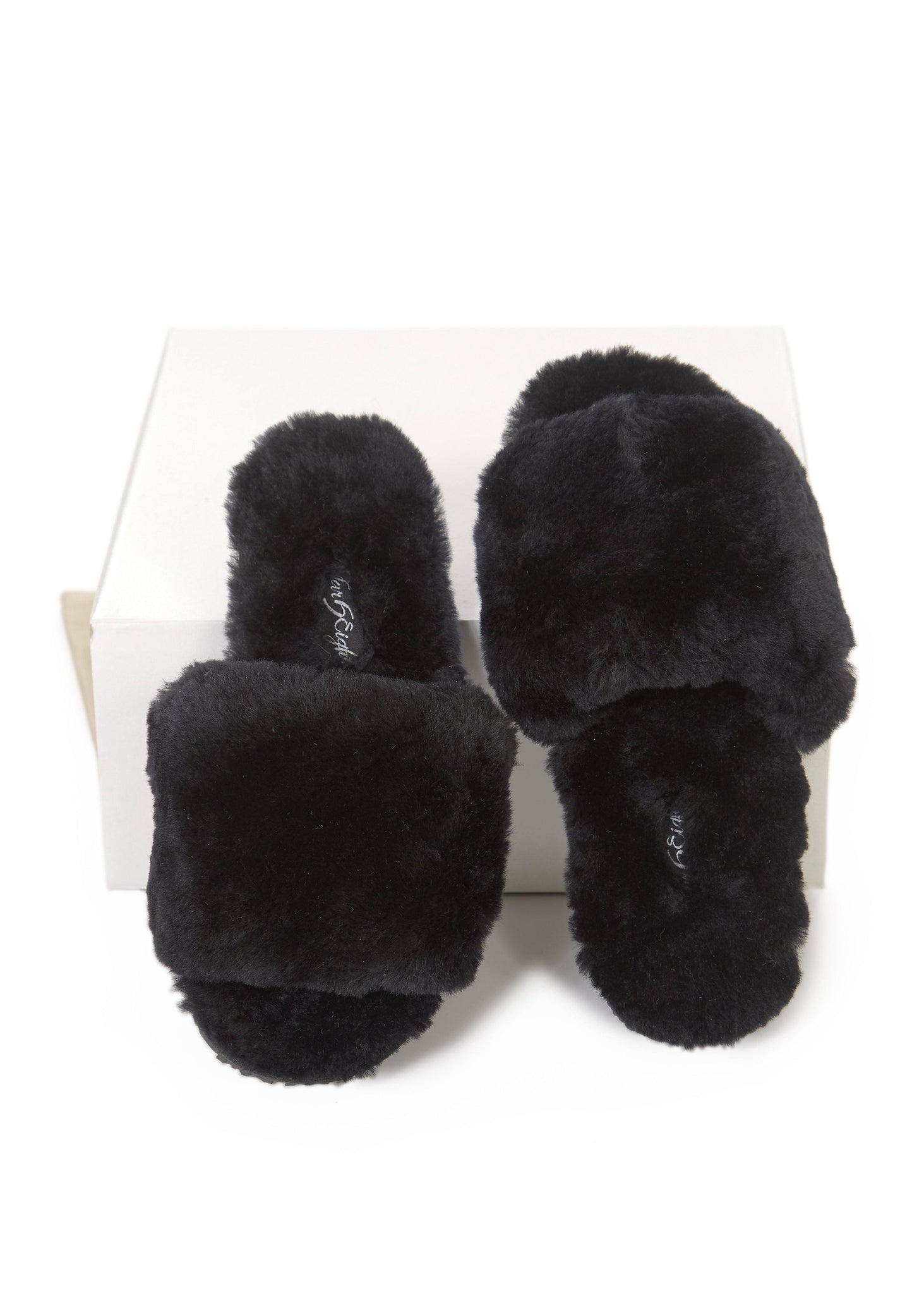 Black Sheepskin Deep Slipper Sliders - Jessimara