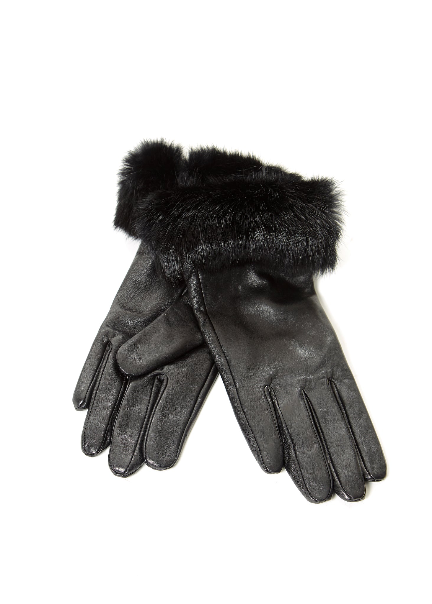 Black Leather Gloves With Rabbit Fur Trim - Jessimara