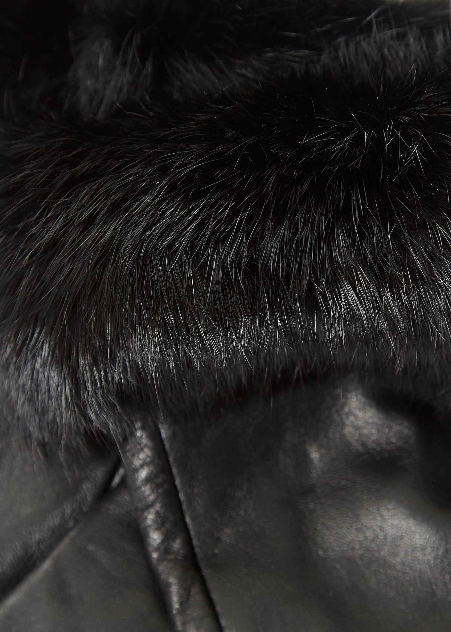 Black Leather Gloves With Rabbit Fur Trim - Jessimara