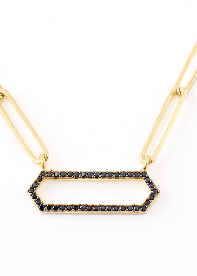 Gold Thin Rectangle Belcher with Black Pendant Chain - Jessimara