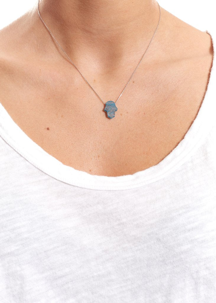 Blue Sterling Silver Necklace With Opal Hamsa - Jessimara