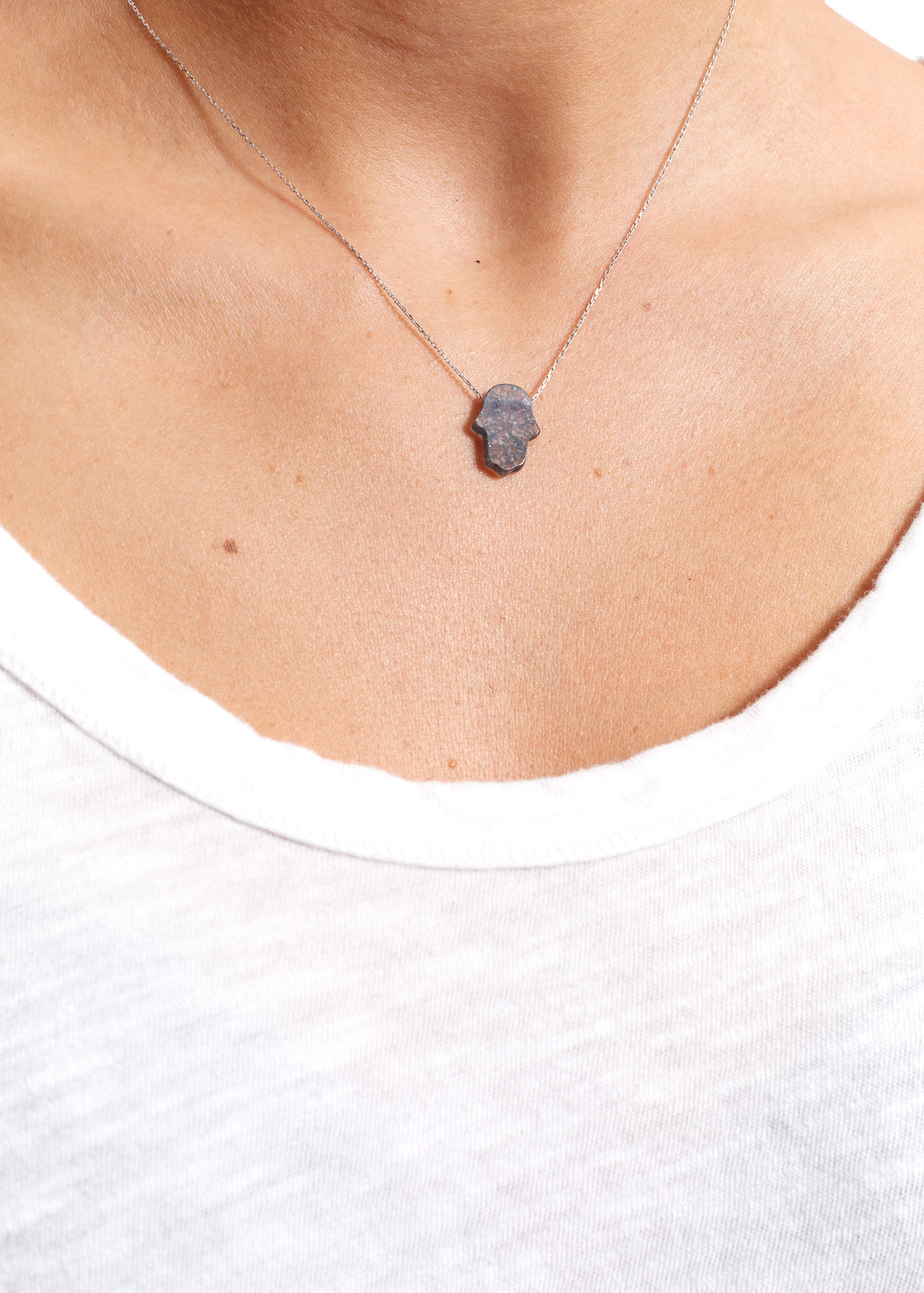 Grey Sterling Silver Necklace With Opal Hamsa - Jessimara