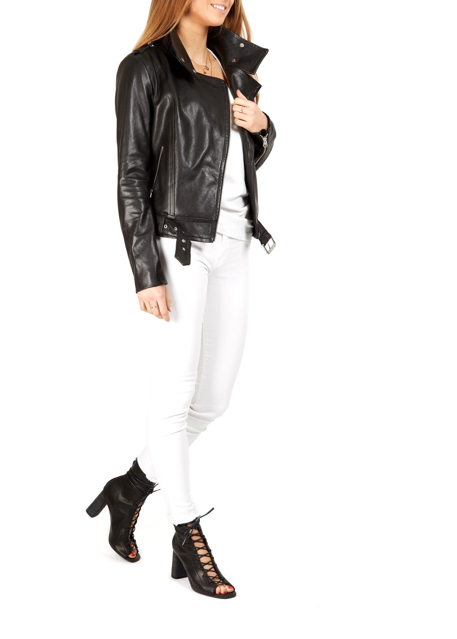 Black "Hania" Leather Biker Jacket - Jessimara