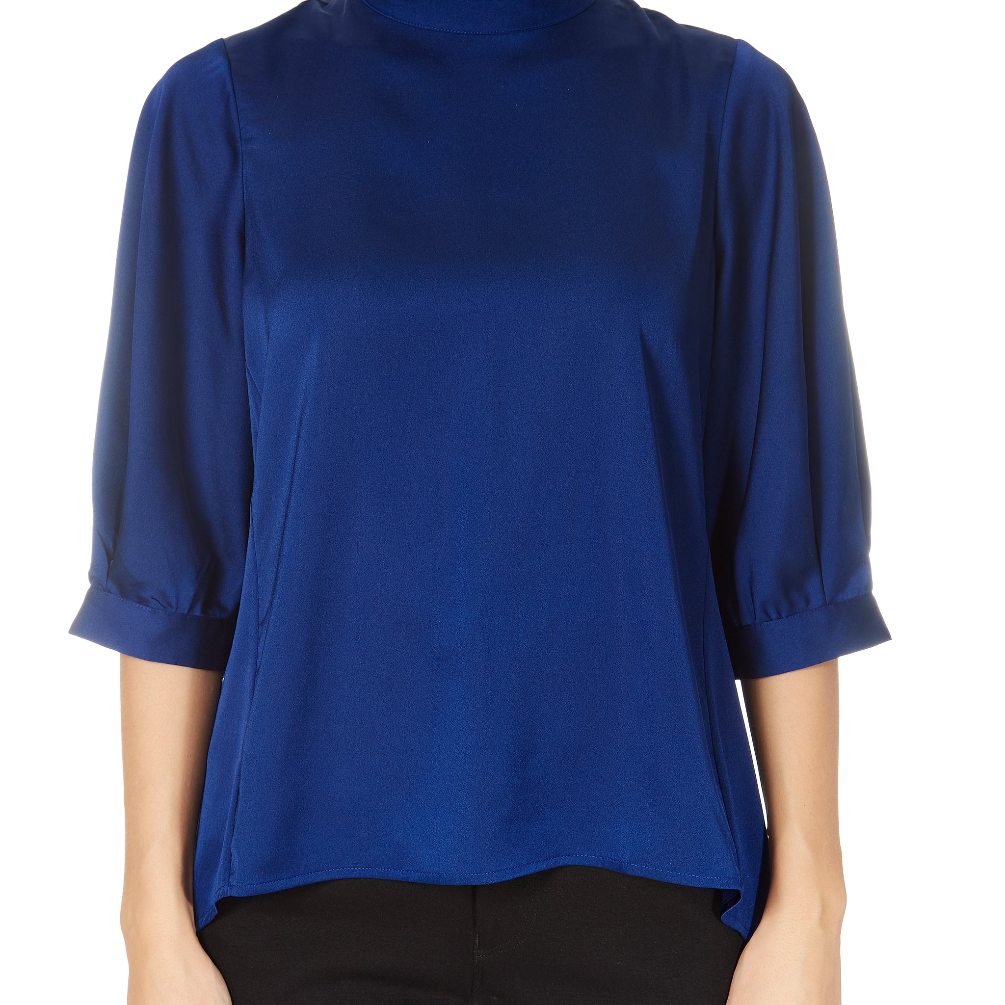 'Meet Up' Blue High Neck Top With Sleeves - Jessimara