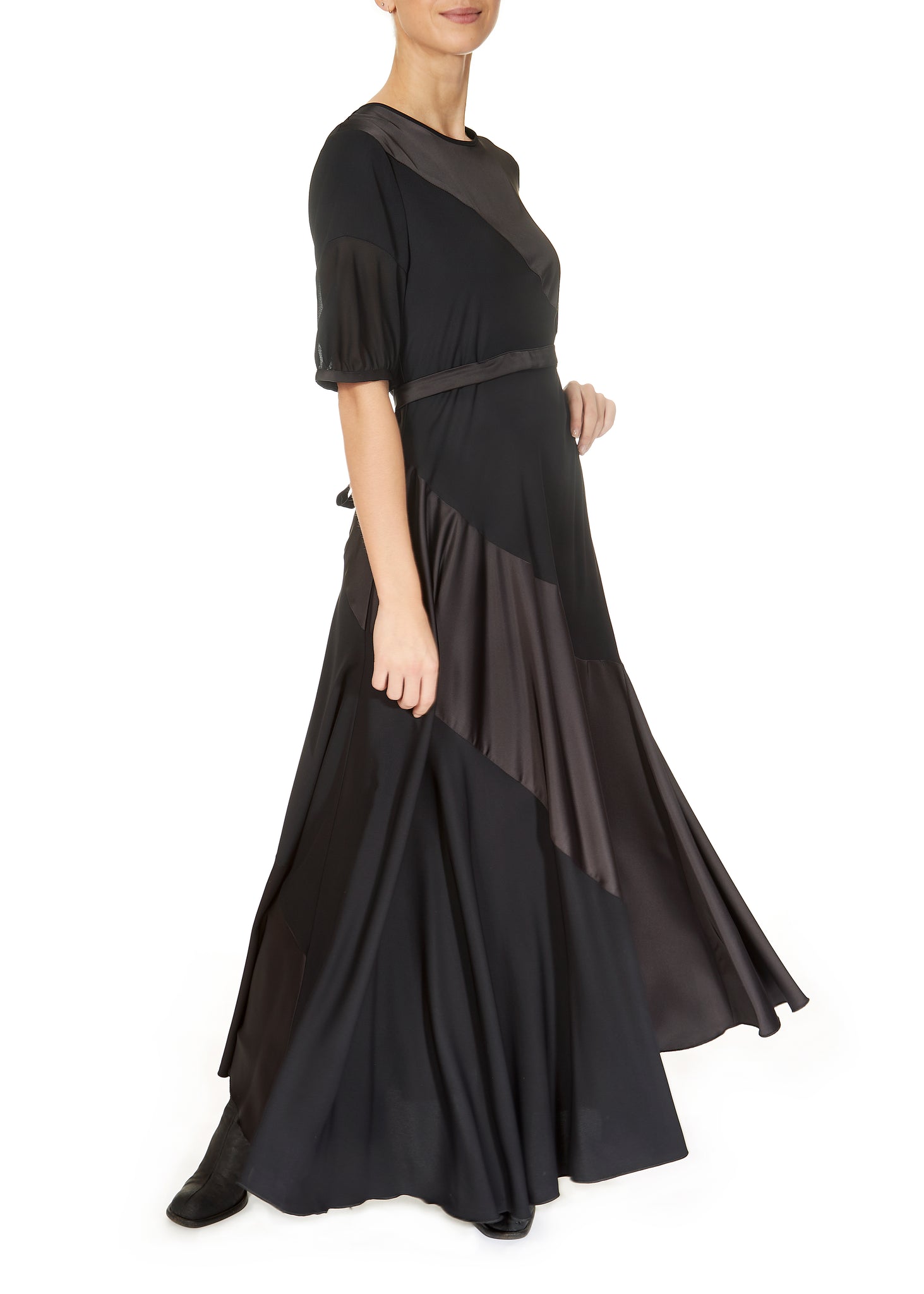 'Surpass' Black Satin Long Dress - Jessimara