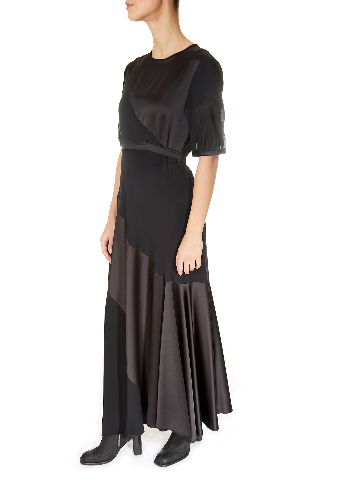 'Surpass' Black Satin Long Dress - Jessimara