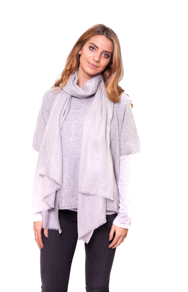 Pale Silver Grey Full Cashmere Scarf - Jessimara