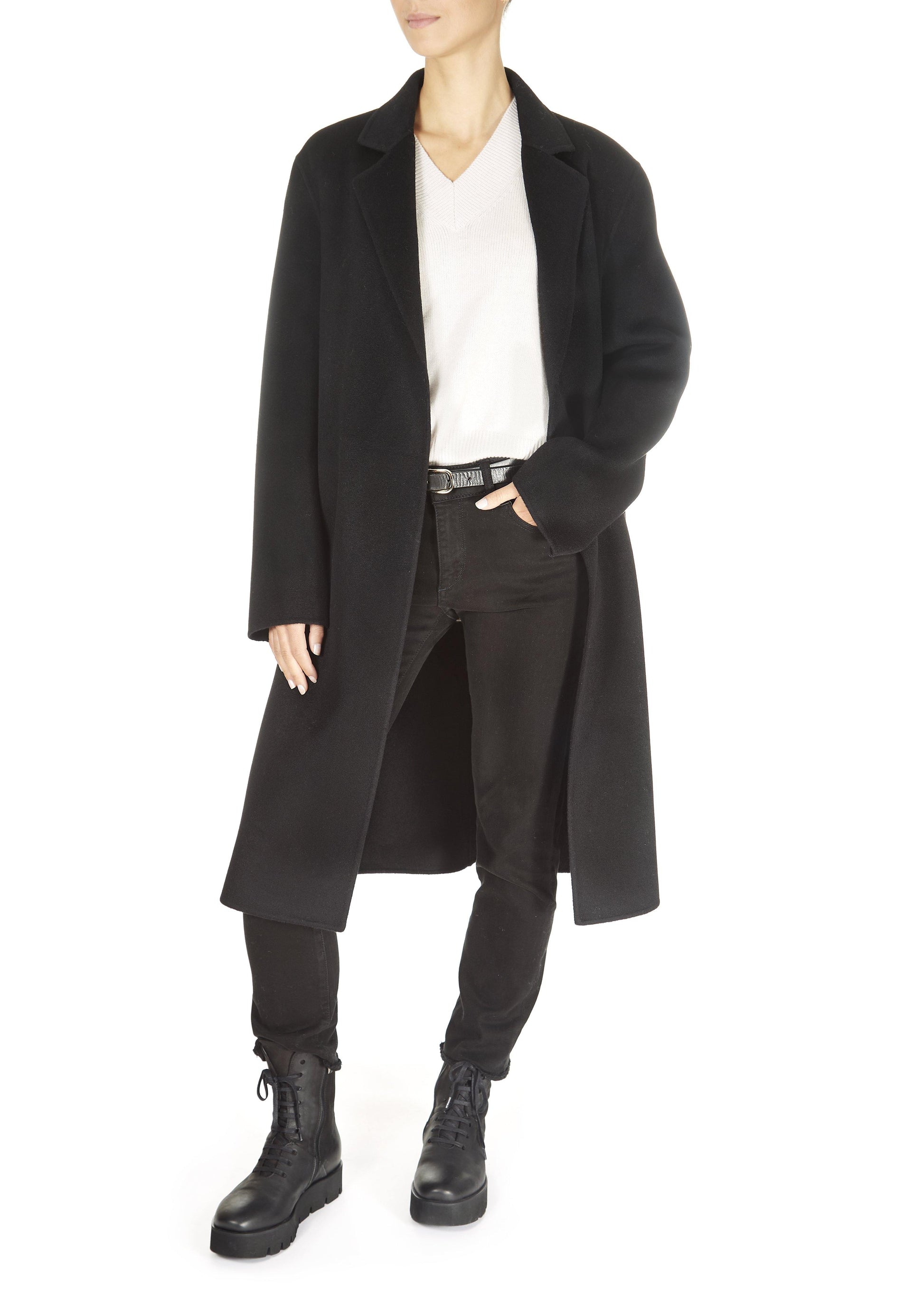 'Maguie' Black Wool Belted Coat - Jessimara