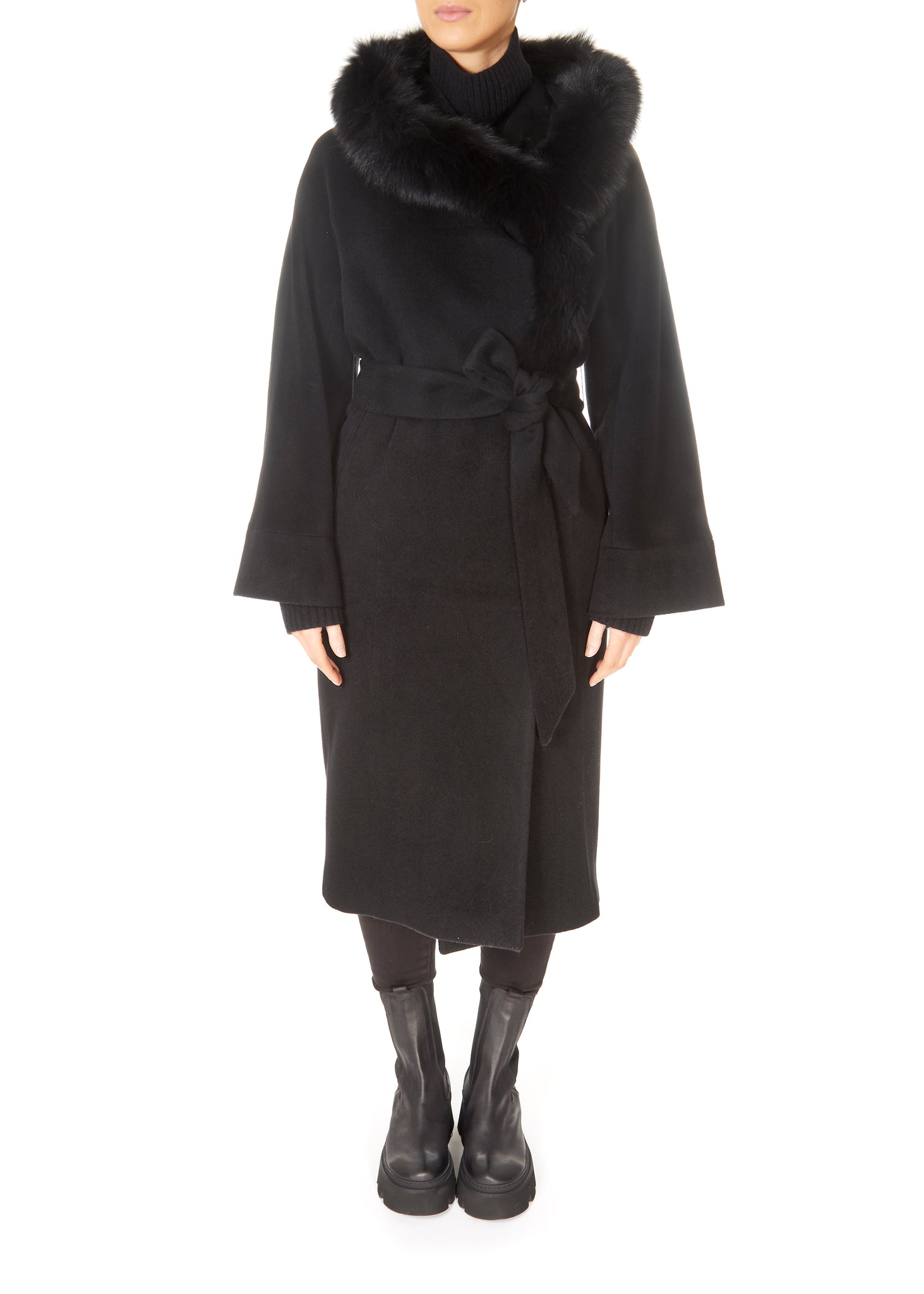 Jessimara Long Hooded Wool Blend Coat Black
