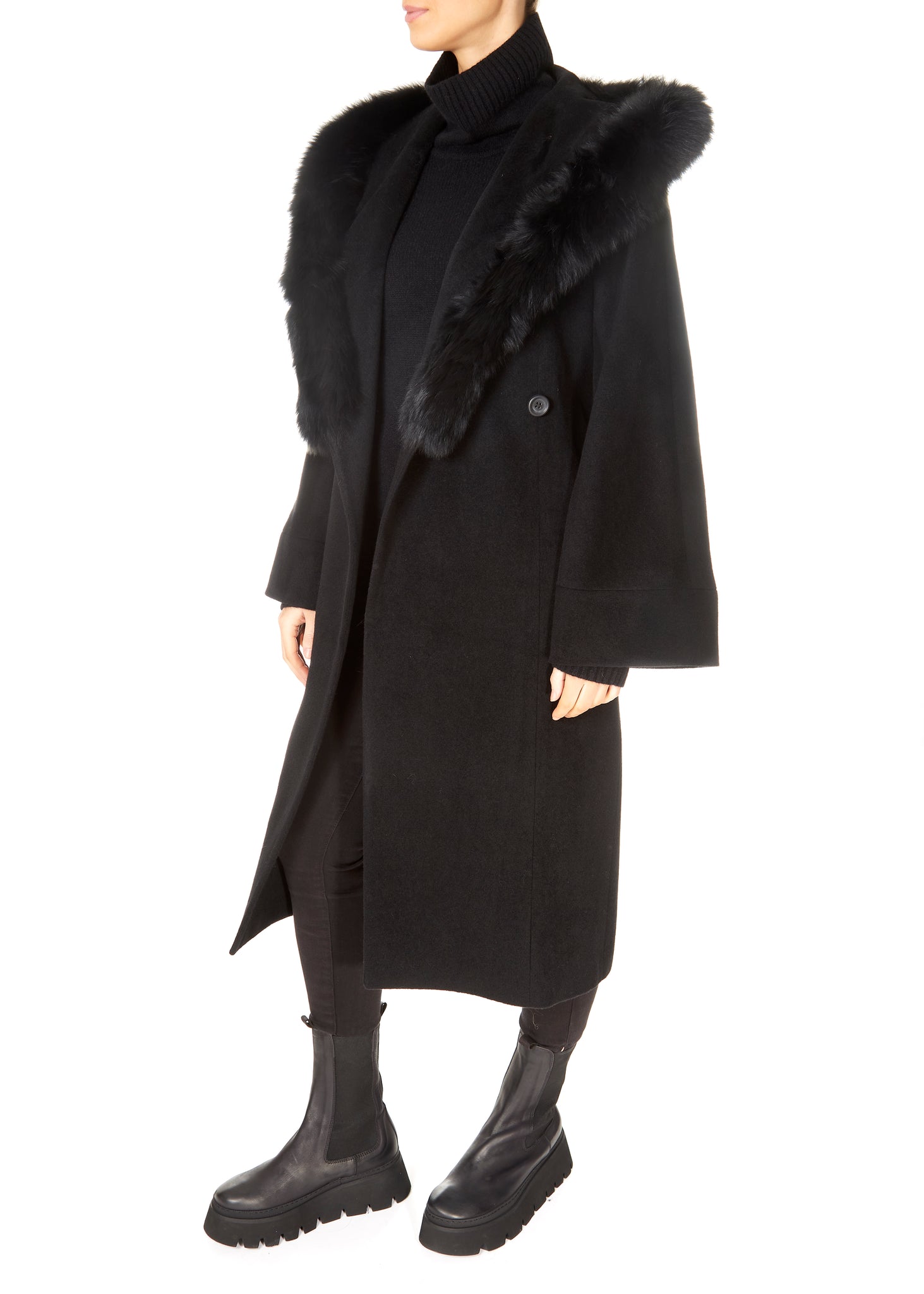 Jessimara Long Hooded Wool Blend Coat Black