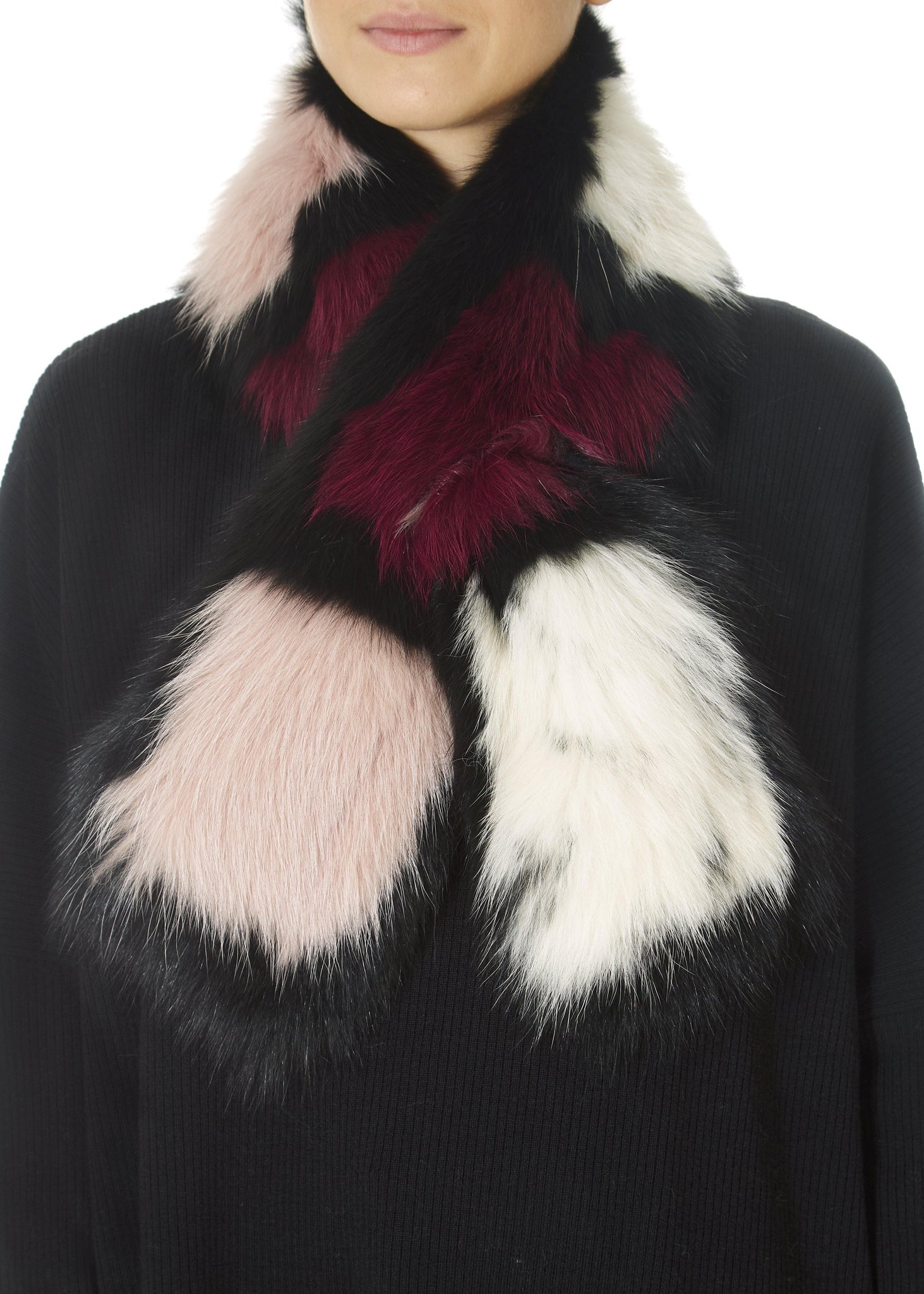Pink And Black Colour Block Fox Scarf - Jessimara